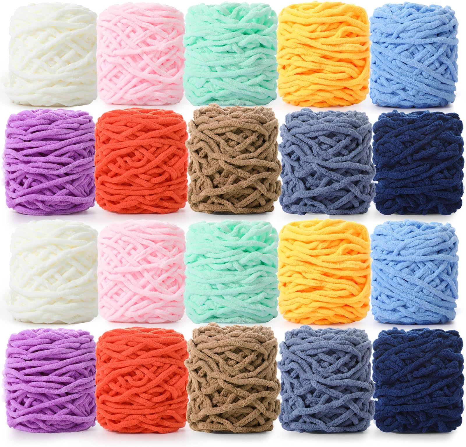 Threlaco 12 Skeins Fluffy Soft Chenille Yarn Bulk Total