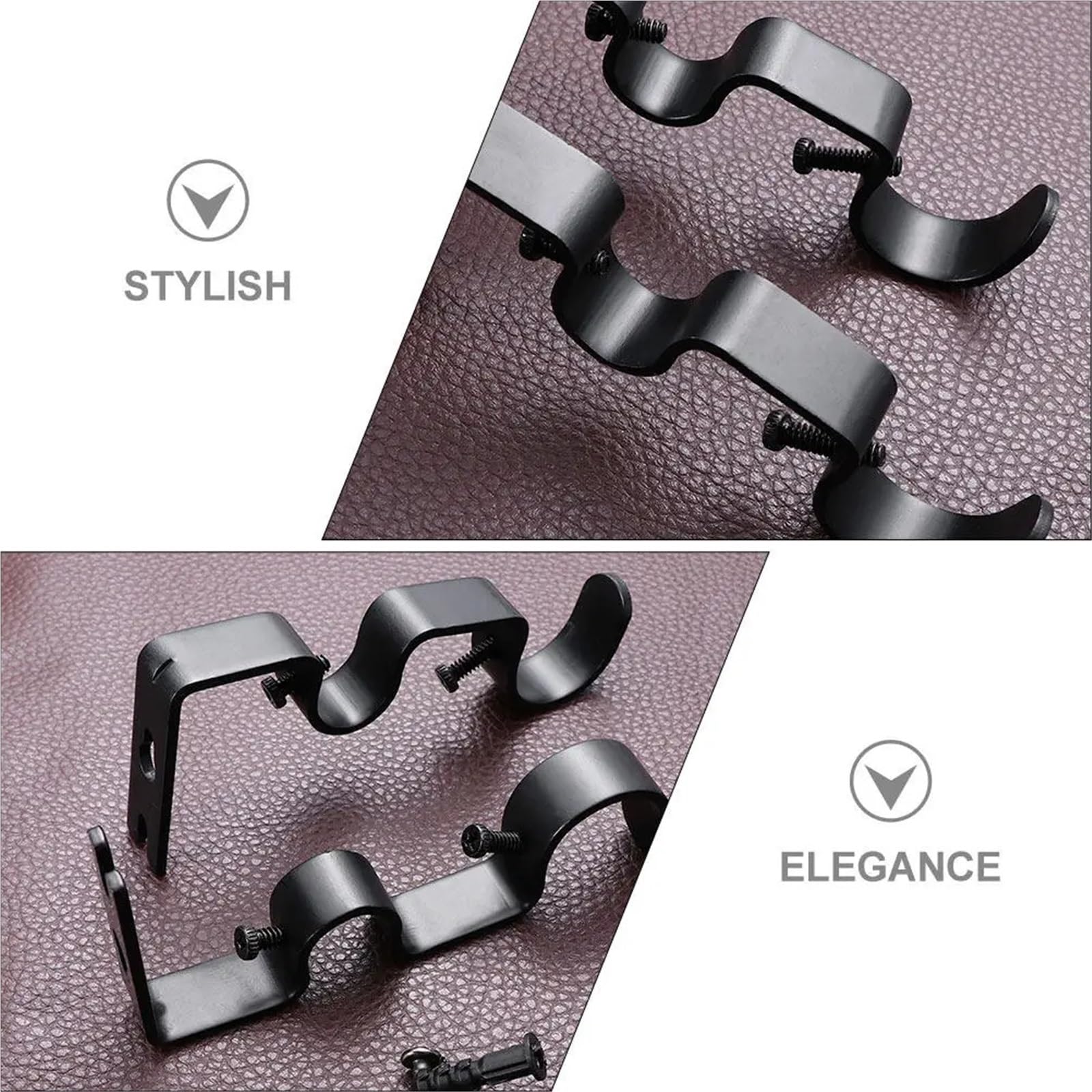 Lot de 4 supports de tringle à rideaux robustes en fer épais pour fenêtre, salle de bain, balcon, cuisine