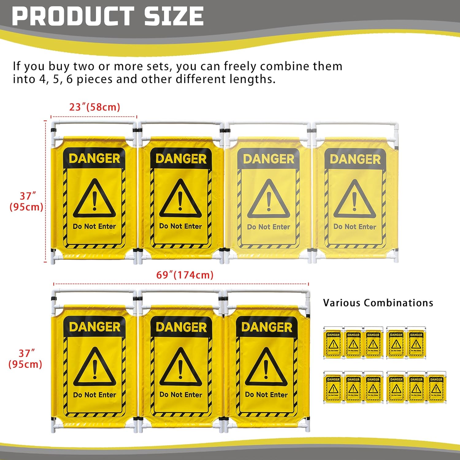 Safety Caution Barricade 2Panels Foldable Security Signs With PVC Tarp Removable Safety Barrier Wet Floor Guard Symbol Clear Printing Safety Fence(Yellow)