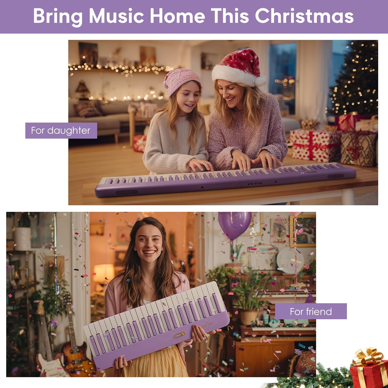 AiJoy Piano Keyboard 88 Keys with Magnetic Connection | for Beginners, Girls Gifts | Portable Foldable Electric Piano Keyboard, Lightweight Purple Keys, Sustain Pedal, Piano Bag(ASP-10M)