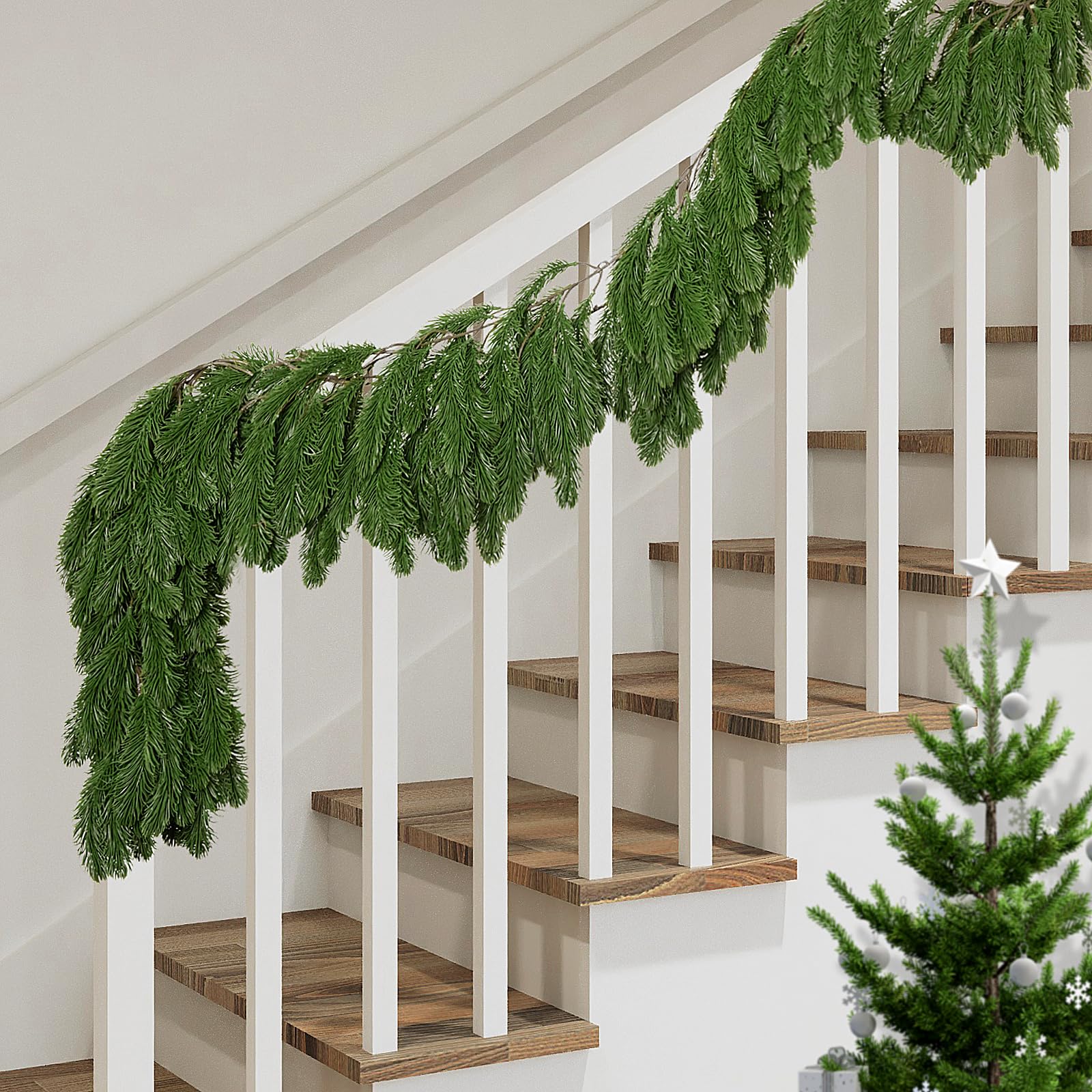 Guirlande de Noël en pin Norfolk dense 1,8 m, le lot de 2 idéal pour décorer sans perdre d'aiguilles