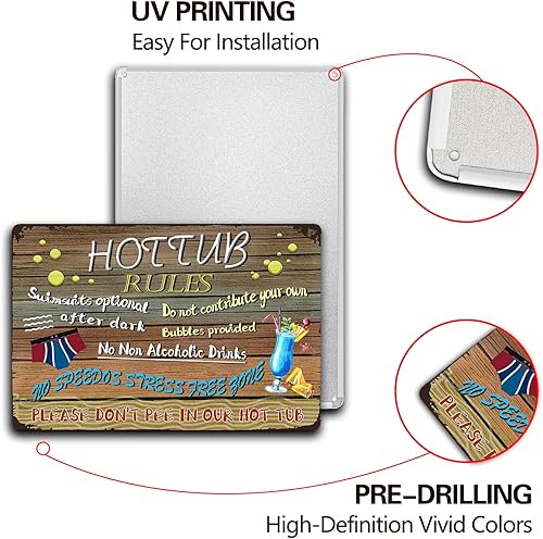 Miniatura 3 de Letrero de metal para piscina con reglas de bañera de hidromasaje, letrero de piscina para patio, divertido letrero de metal nostálgico para