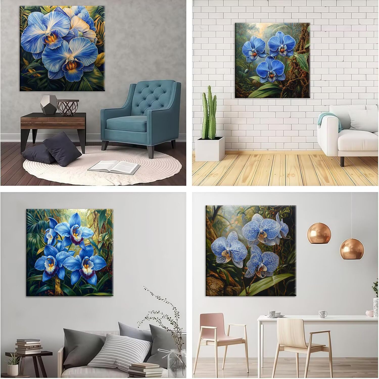 5D Diamond Painting Blaue Orchidee, Diamant Malerei Erwachsene 50x50cm w497 | 4 Pack Diamond Painings Erwachsene, 5D DIY Diamant Malerei Mosaikherstellung für Relaxation and as a Wall Deko Geschenk