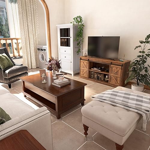 Miniatura 4 de JUMMICO Soporte de TV para TV de 65 pulgadas, centro de entretenimiento con armarios de almacenamiento y puertas corredizas de granero, consola de