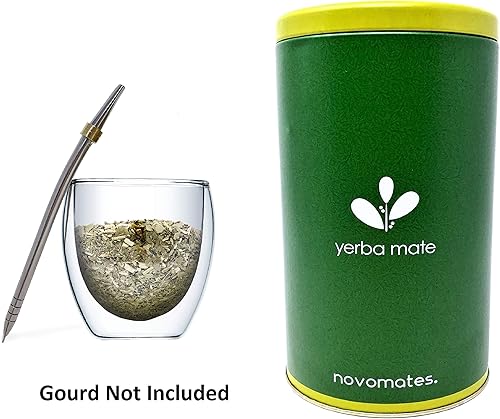 Vista 4 de Novomates Bombilla Mate & Yerba Mate Contenedor de 500 gr (1.1 lb) - Recipiente de yerba mate y yerba fácil de limpiar - Mate Bombilla y lata