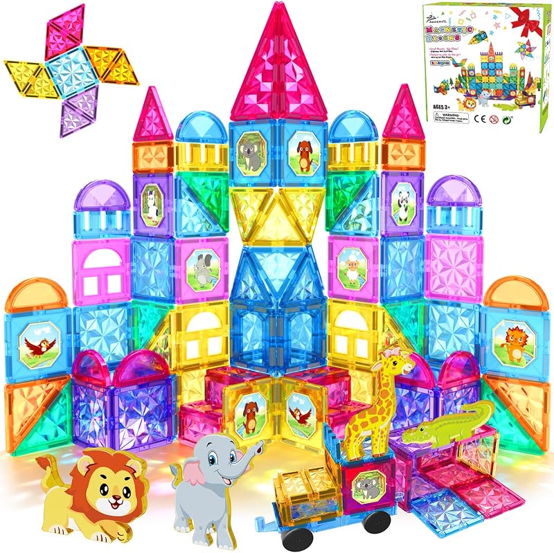 Magnetic Tiles Kids Magnetic Blocks 110PCS Building Sets 3D Magnet Toys Preschool Educational Construction STEM Toy Christmas Birthday Gifts for Toddlers Boys Girls 3 4 5 6 7 8 9 + Year Old