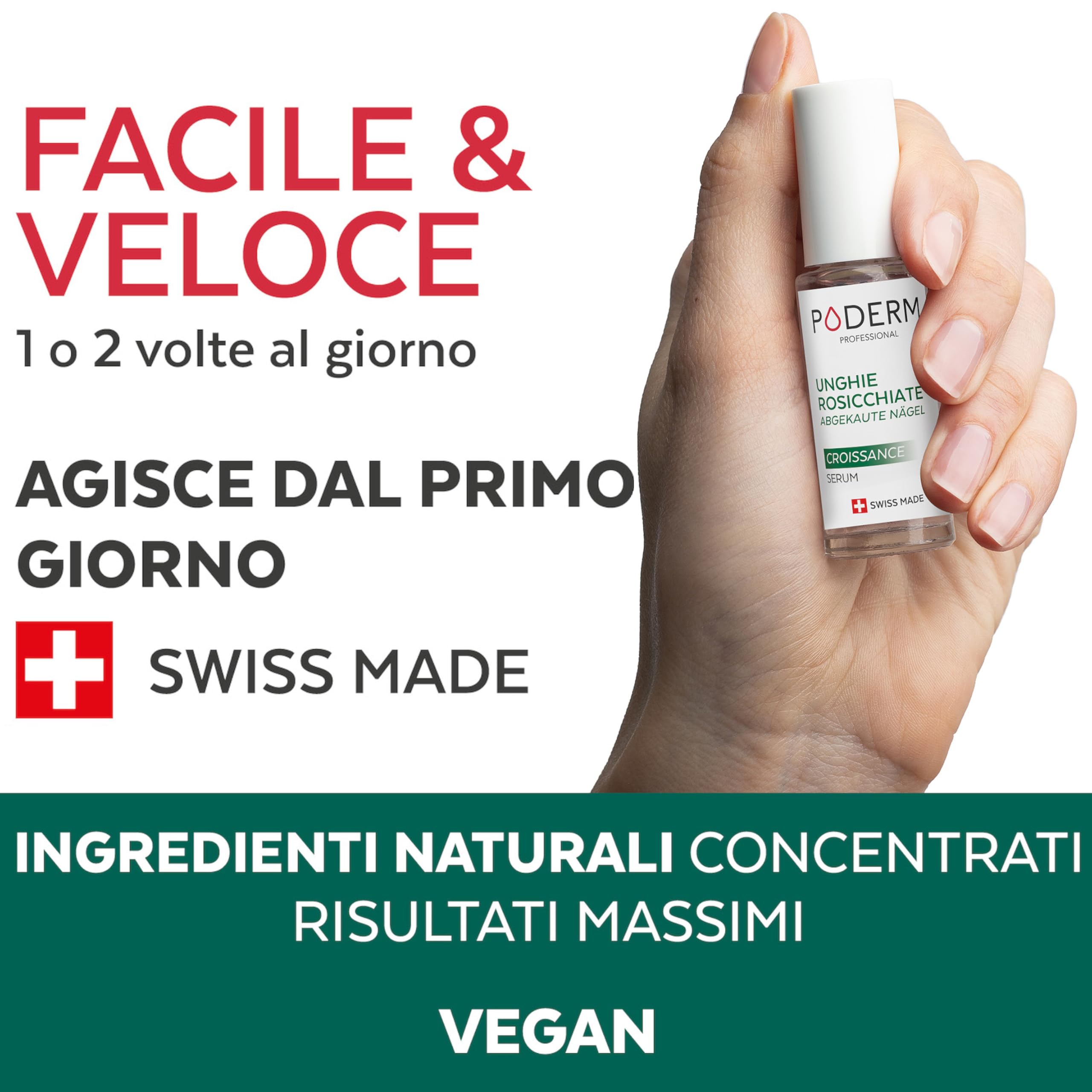 PODERM - STOP UNGHIE MANGIATE - Alternativa Smalto amaro Bambini e Adulti - Siero Riparatore Anti Stress 100% Naturale - Attiva la ricrescita - Prodotto in Svizzera