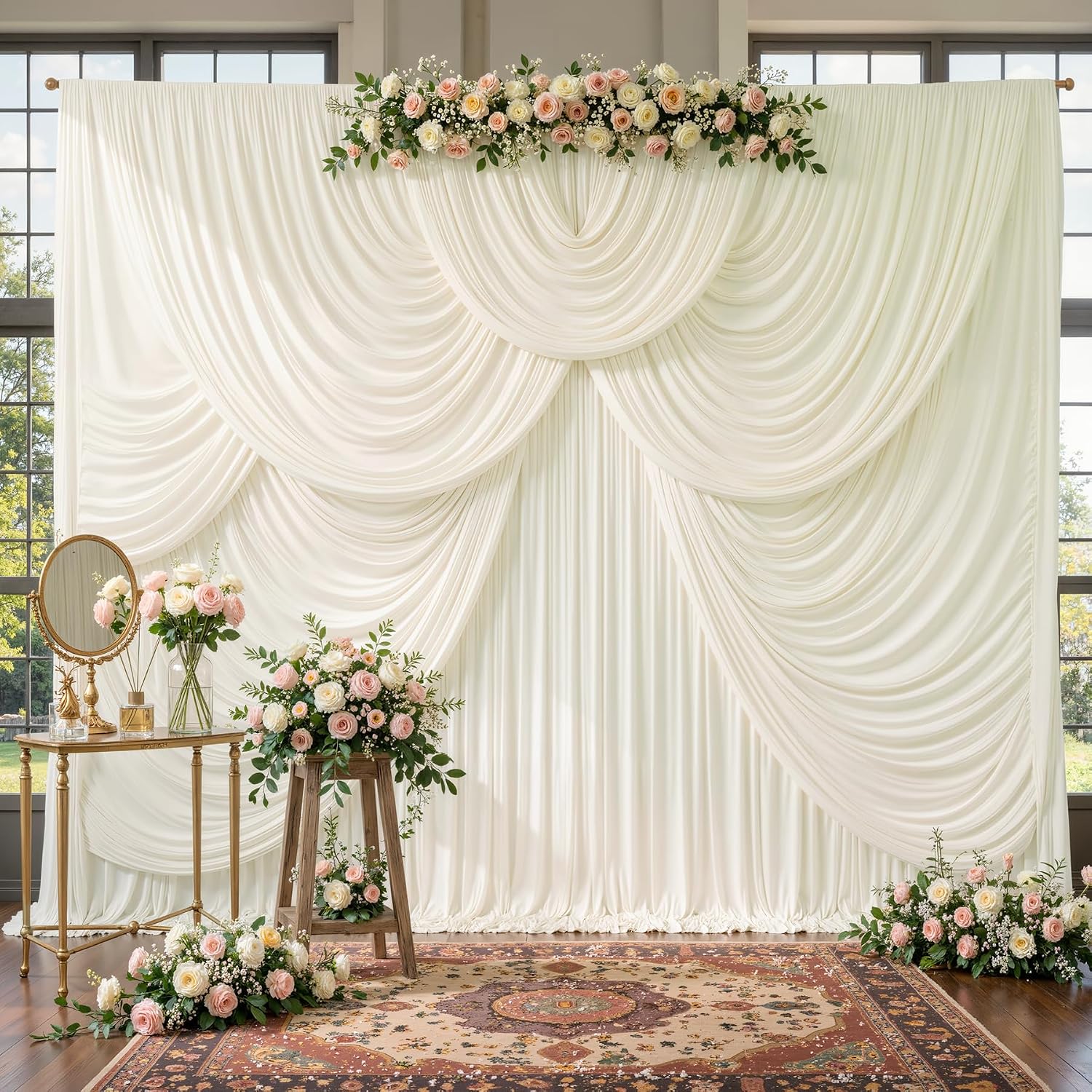 10ft x 10ft Ivory Backdrop Curtains for Wedding Birthday Party Photo Booth, Cream Curtain Backdrop Wrinkle Free Fabric Drapes Back Drop Baby Bridal Shower Graduation Ceremony Photography Background