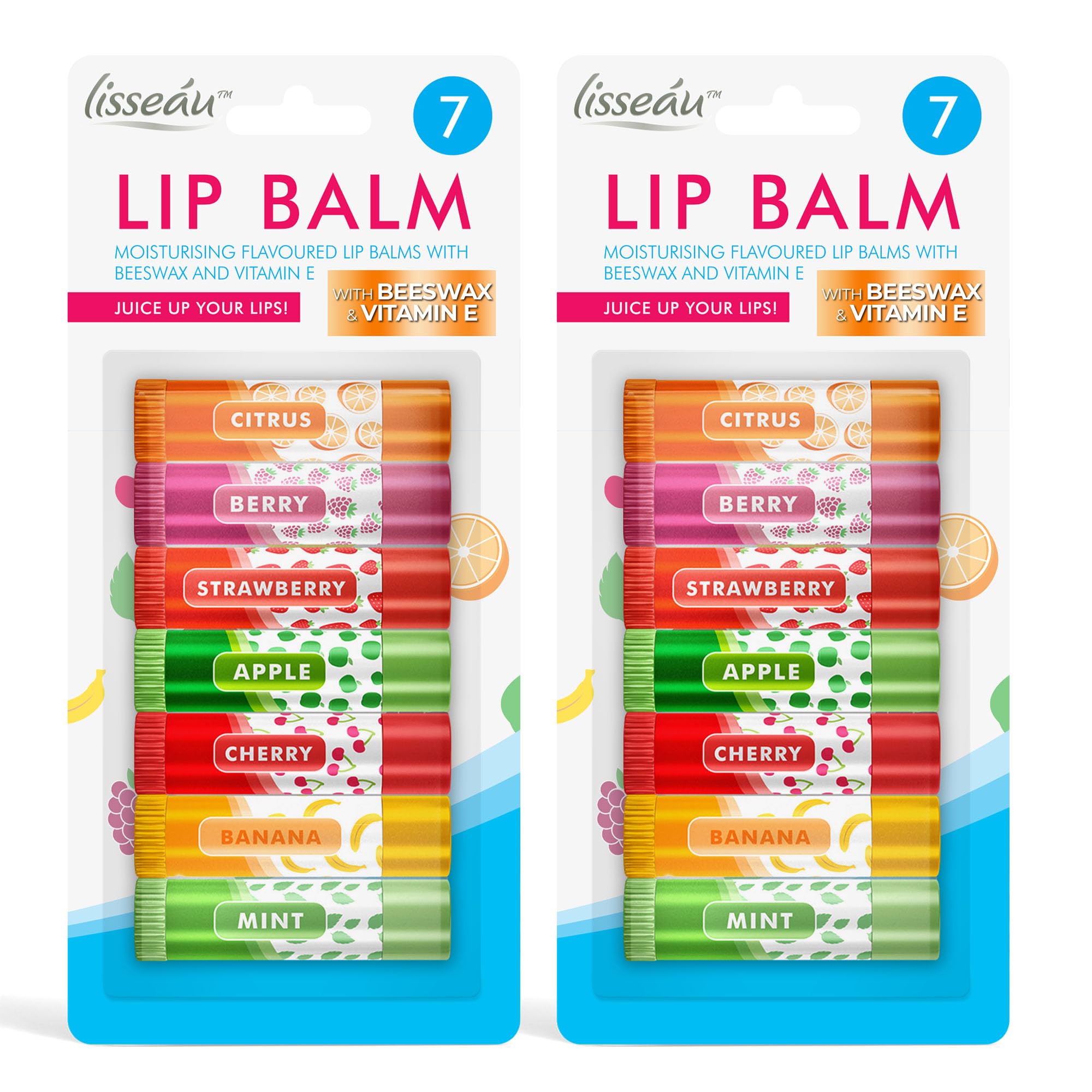 SOL14pk Lip Balm Set Flavoured Moisturiser for Lips with Beeswax & Vitamin E - Lip Care Gift Set Fruity Flavours for Dry Chapped Lips - Moisturising Balms Multipack Sticks Girls Lipbalm for Daily Use