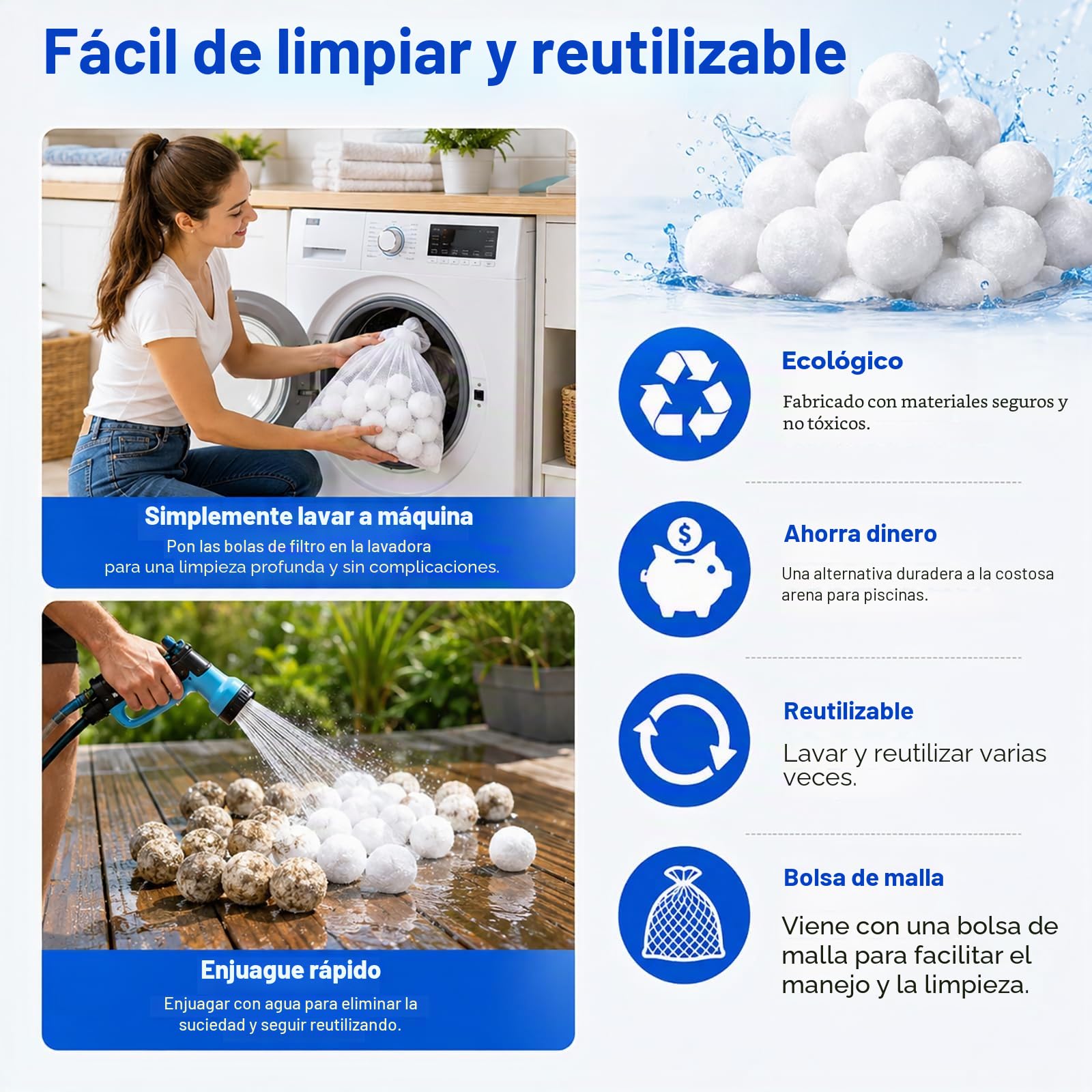 Bolas de Filtro para Piscina de 700g, Bolas de Filtro de Medios para Piscina, Bolas de Filtro Pueden reemplazar 25kg de Arena de Filtro, Bola de Filtro para Piscinas para Filtro de (Blanco - 700 g)