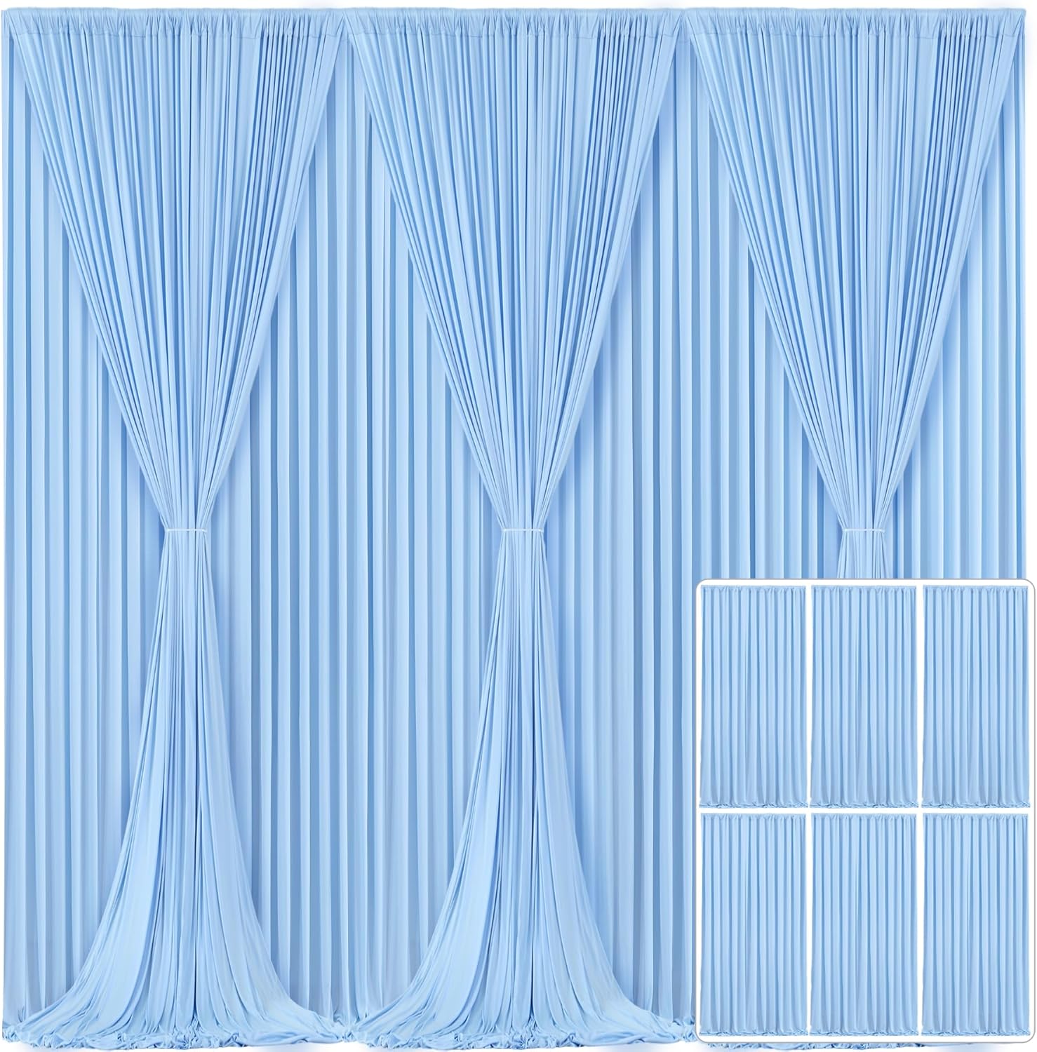 6 Panels Baby Blue Backdrop Curtain for Baby Shower