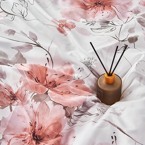 Miniatura 4 de DESIHOM Juego de edredón de 3 piezas con estampado floral rosa y 2 fundas de almohada, de microfibra con estampado floral, reversible, transpirable