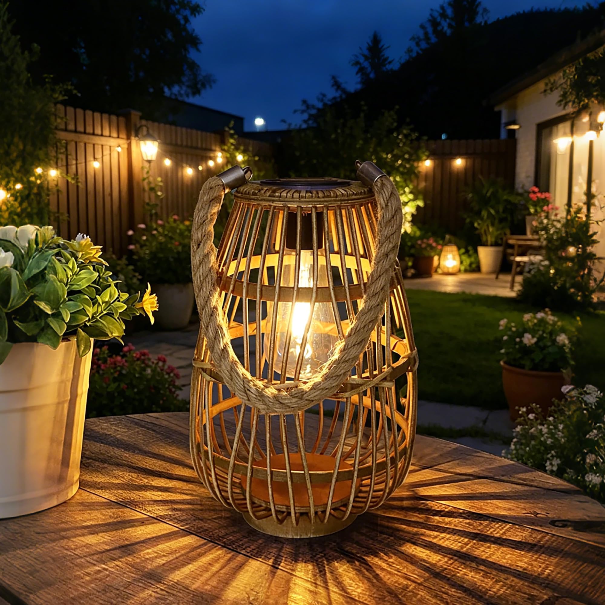 Amazon.com: pearlstar Outdoor Solar Lanterns Light Rattan Natural