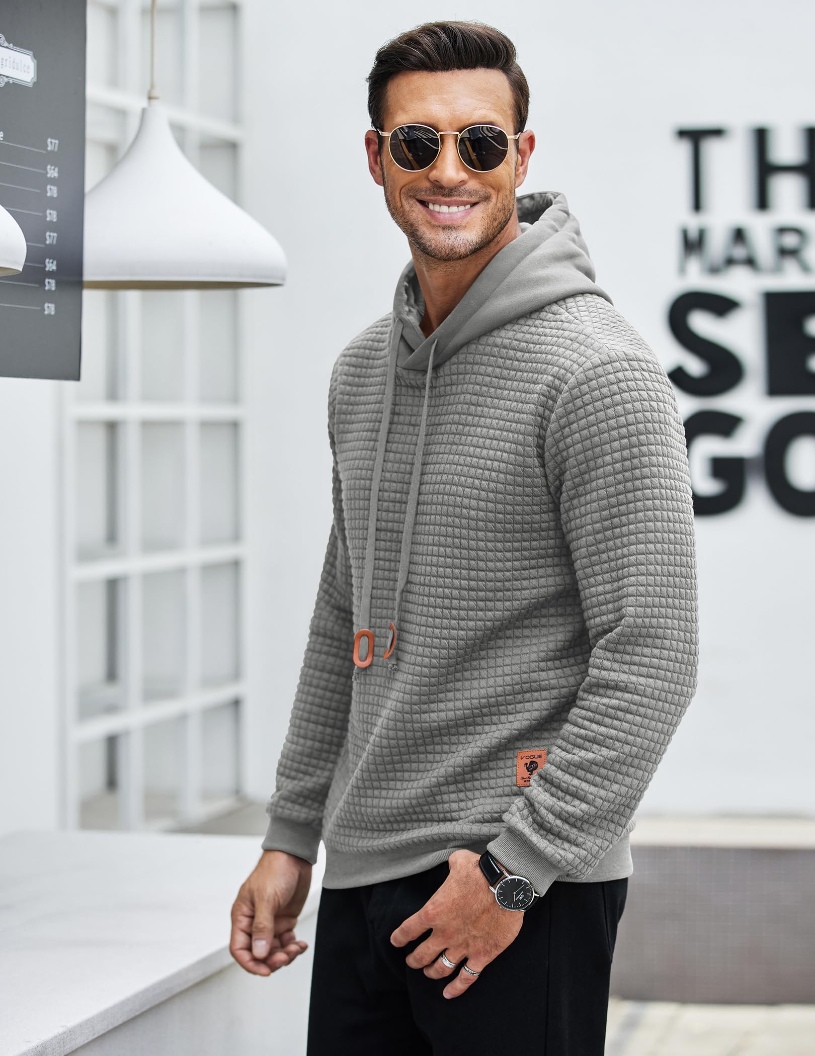 COOFANDY Felpa con Cappuccio da Uomo a Maniche Lunghe da Lavoro Pullover Jacquard a Quadri con Cappuccio