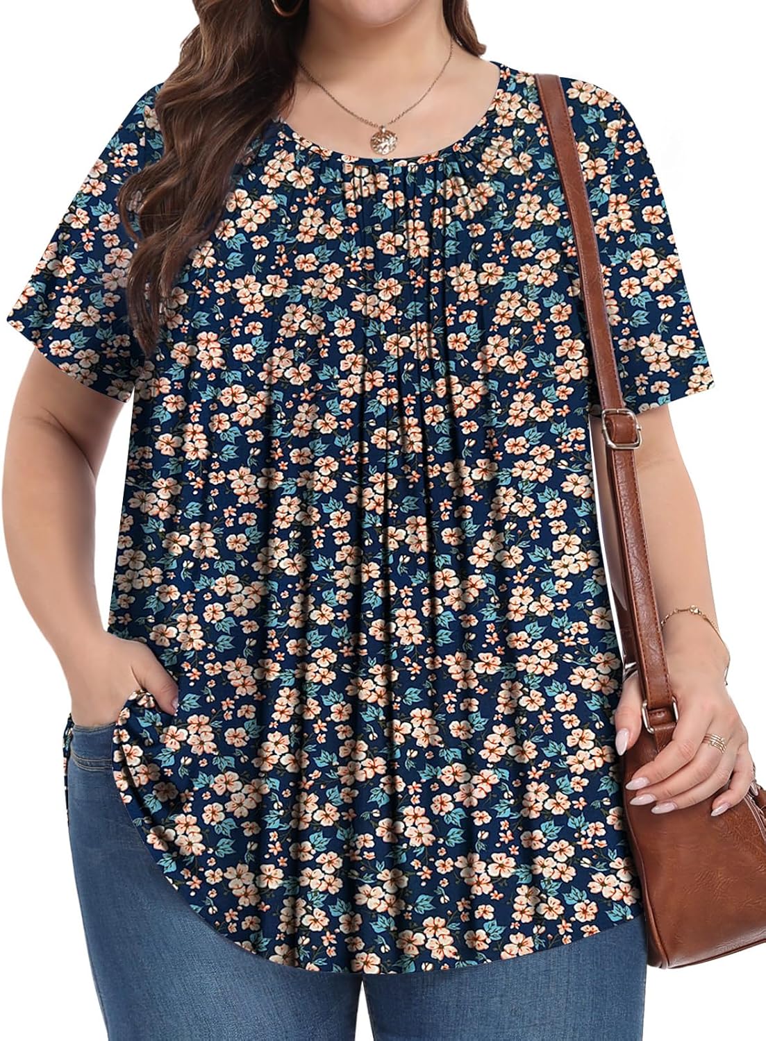 Womens Plus Size Tops Summer Shirts Tunic Short Sleeve Crew Neck Loose Fit Blouse 1X-5X - Image 3