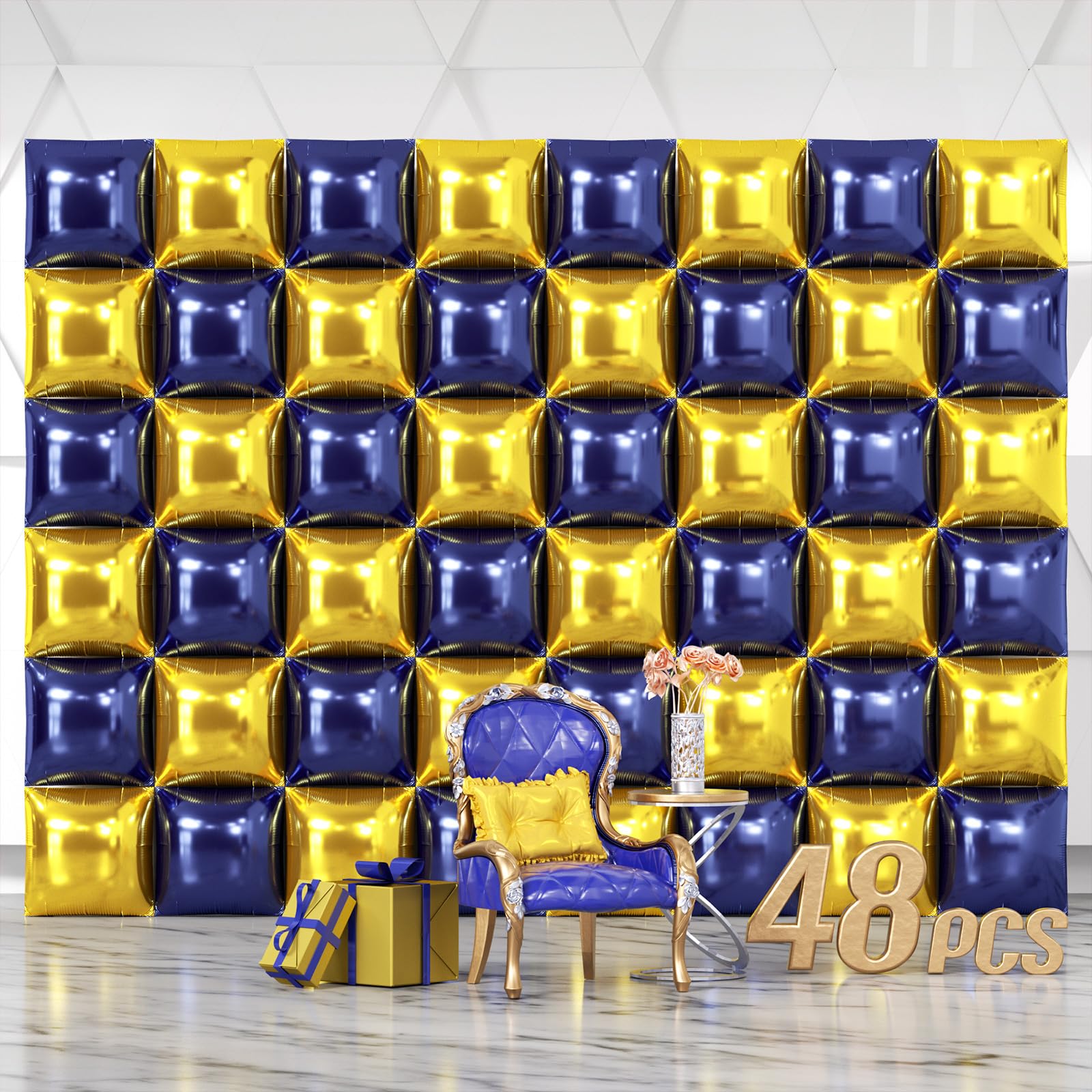 NISOCY 48 palloncini quadrati in lamina d'oro blu da parete su entrambi i lati blu navy oro palloncini arco kit per compleanni, lauree, baby shower, matrimoni, anniversari, decorazioni per feste