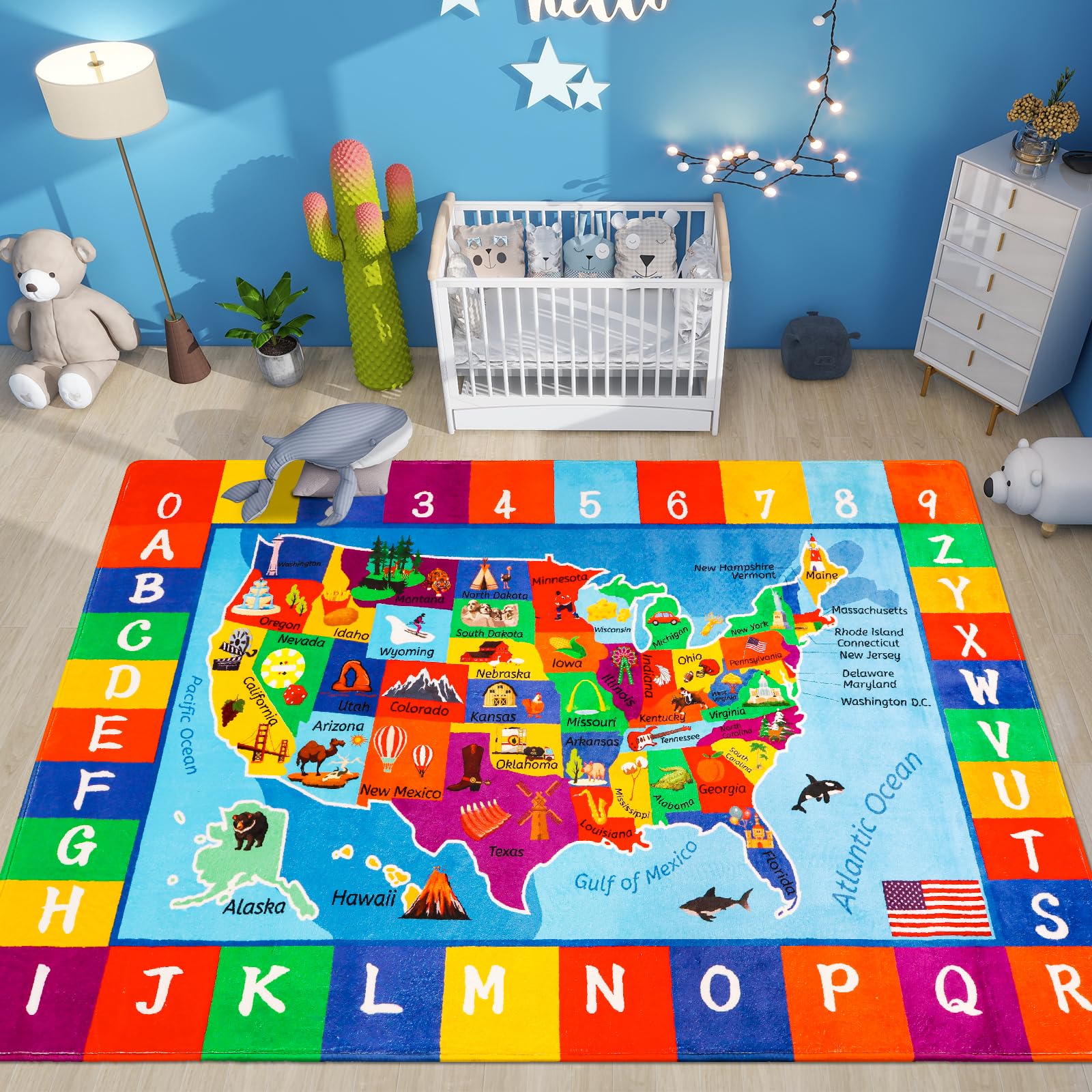 LTKOUGFAM USA Map ABC Kid Rug 39.4