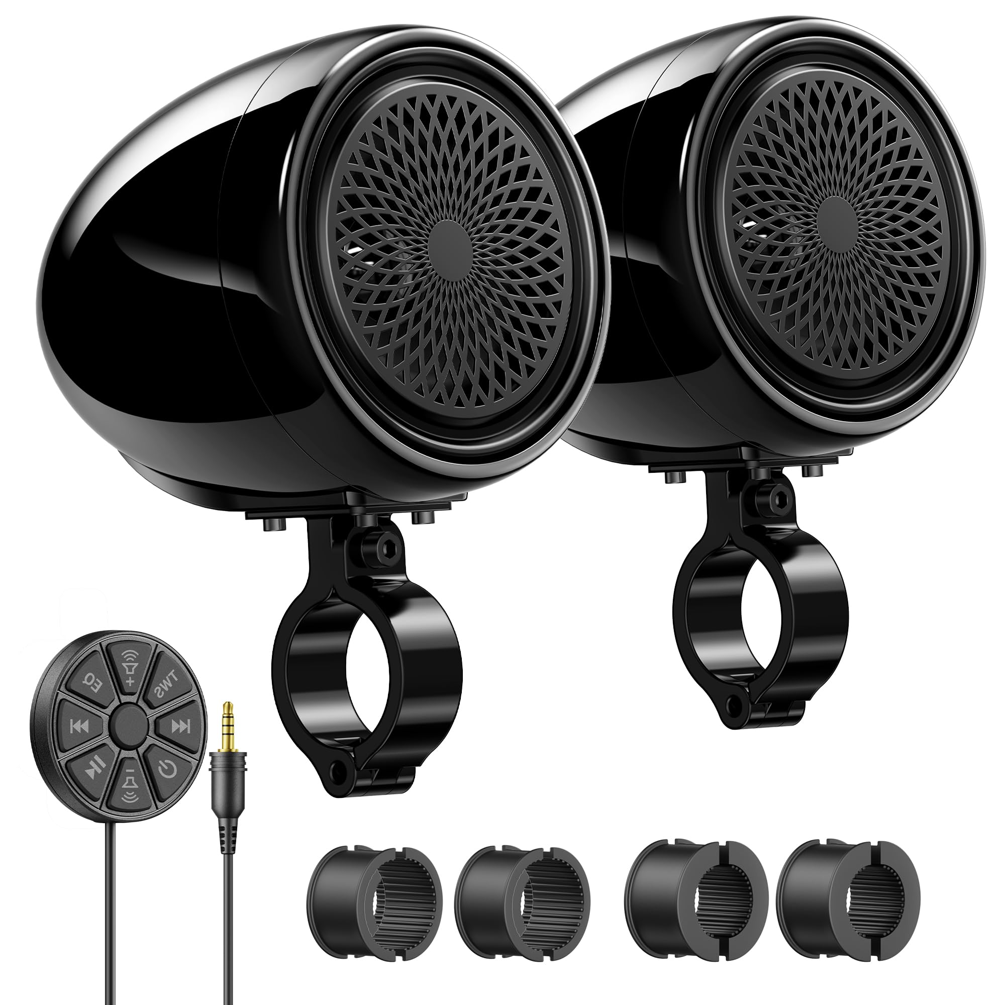 Ehaho 4" Motorcycle Speakers Bluetooth, Waterproof Motorcycle Handlebar Speakers System with Built-in Amplifier,Wire Control,USB, Compatible with Harley ATV Scooter 4-Wheeler Golf Cart Jet Ski-Black
