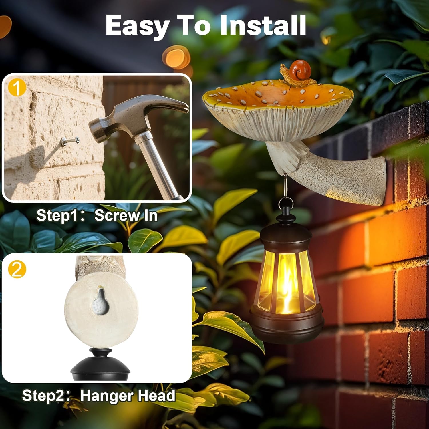 Etlemonde Mushroom with Snail and Lantern Cute Solar Statue Light Garden Decoration Resin Decoration Painted Design Craft Ornament for Indoor Outdoor Gift(Yellow)