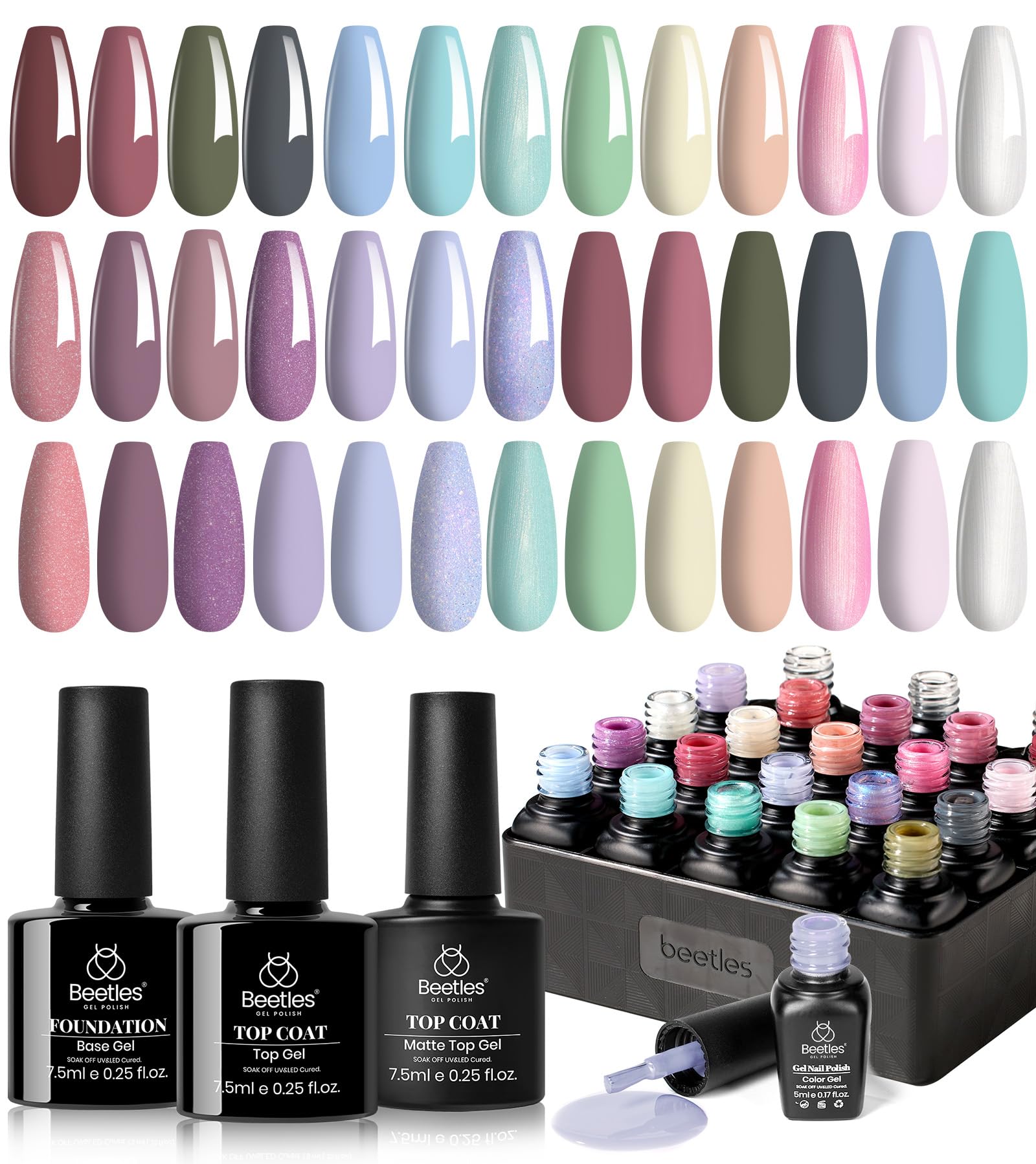 Set – Healing Elixir 20 Colors Gel Nail Polish Kit, Pink Blue White Green Pearl with Base Coat Matte Glossy Top Coat for DIY Manicure Gift for Women