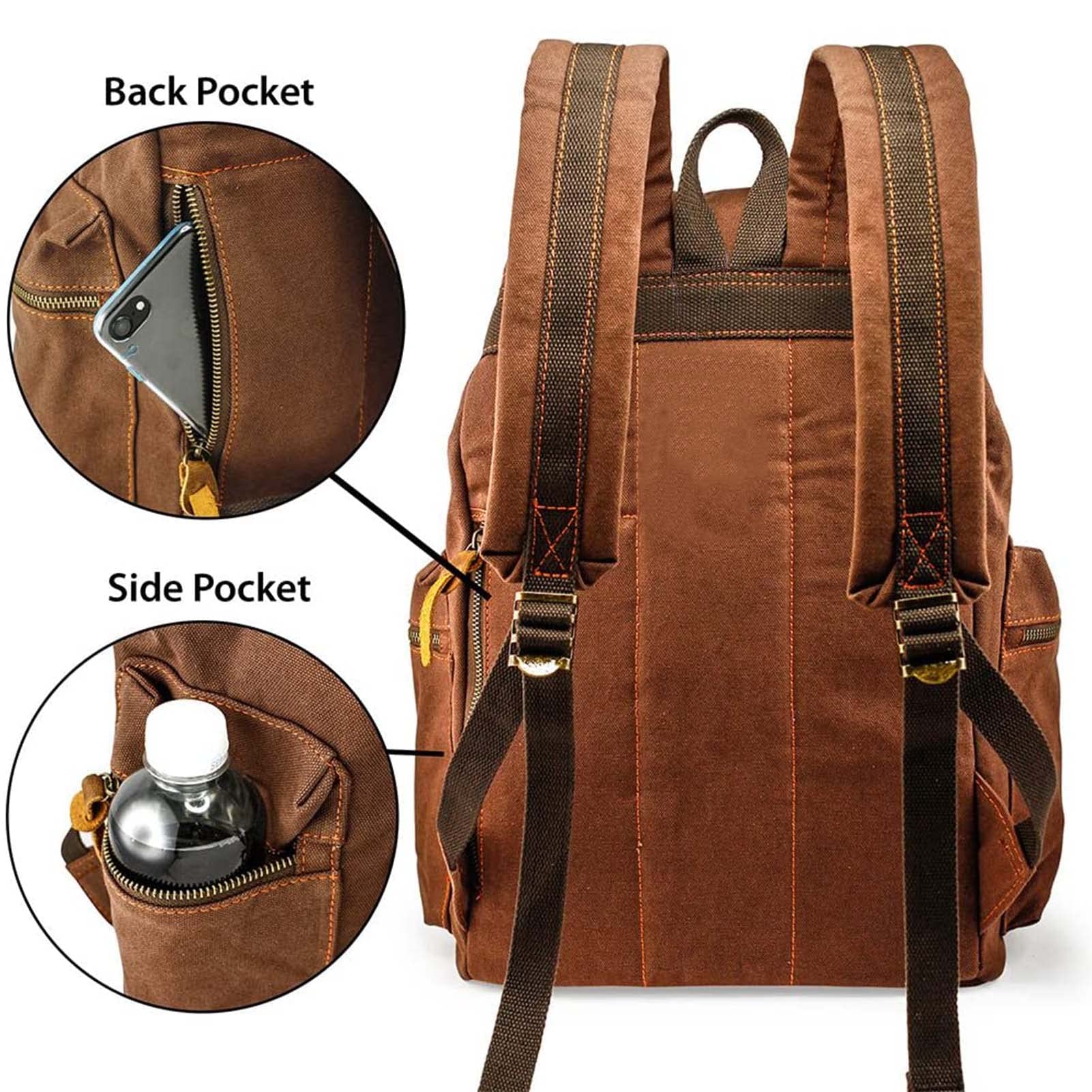 Amazon.co.jp: キャンバスバックパックビンテージレザーリュックサック