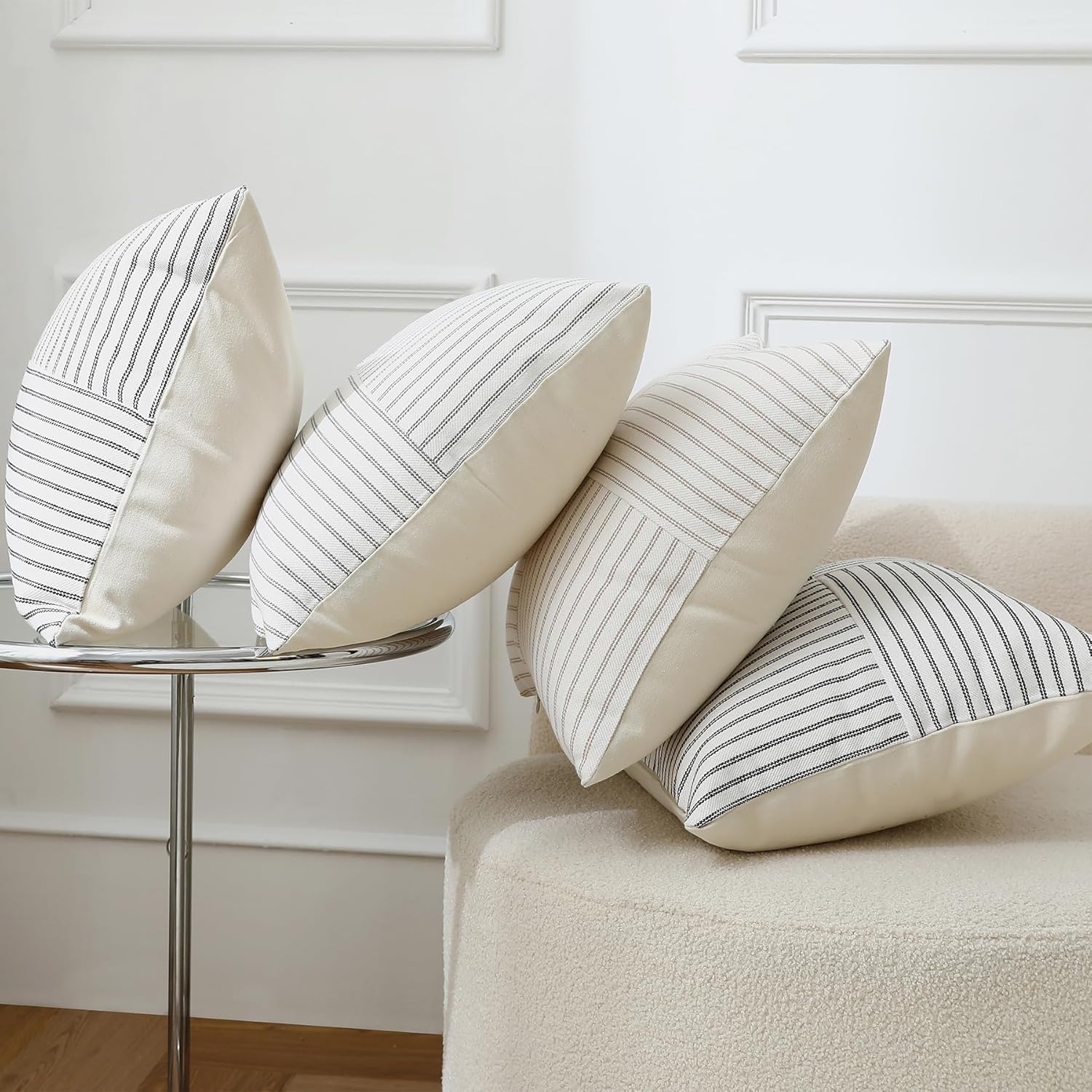 MYCDXE Throw Pillow Covers 16 x 16 Inch Farmhouse Pillow Covers, Set of 2 Gray Striped Textured Patchwork Squarer Pillow Case for Sofa Sofa Chair Bedroom Modern Decor - Image 7