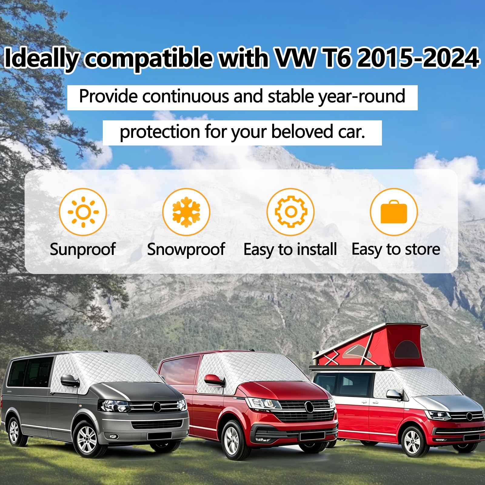 Copertura Parabrezza Auto Adatte per VW T6, Parasole per Parabrezza Anteriore Esterno, Anti UV Protezione Solare, Tende Termica per Volkswagen Transporter Camper, con Sacchetto Portaoggetti