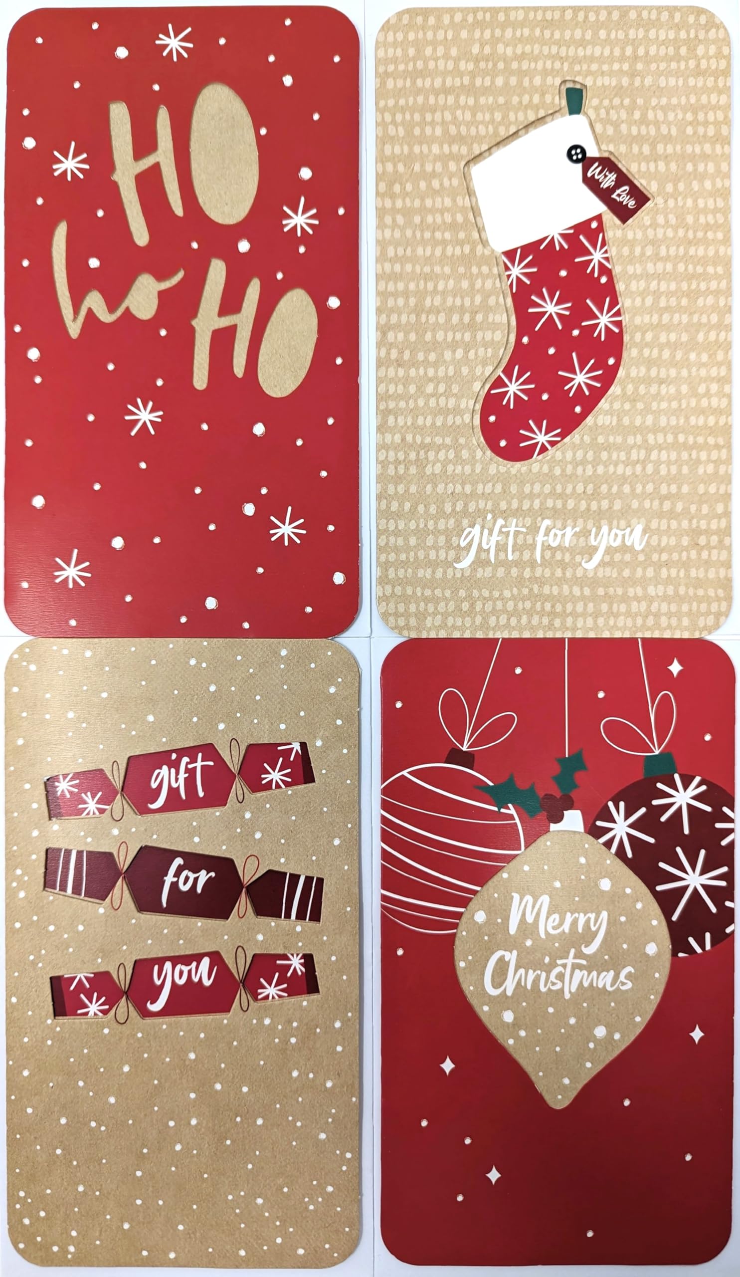 4 Kraft Christmas Money Wallets with White Envelopes – Eco-Friendly Recyclable Gift Card Holders – Festive Designs for Cash, Vouchers, Gift Cards – 16 x 9 cm – Pack of 4