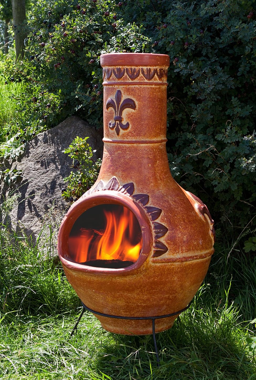 Großer original mexikanischer Aztekenofen - Terrassenkamin aus Mexiko - Aus Terracotta gefertigt und handbemalt