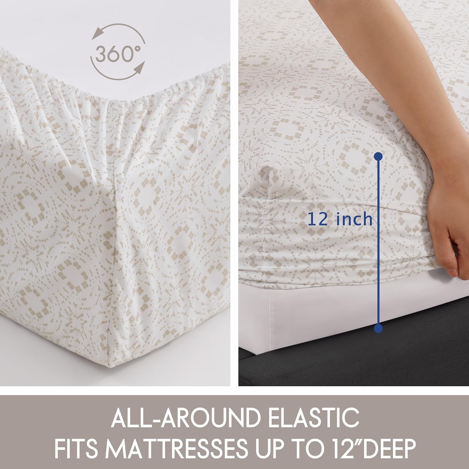 ELLE Decor Printed 4-Piece Microfiber Bed Sheet Set, 12-inch Deep Pocket, Full, High Tide