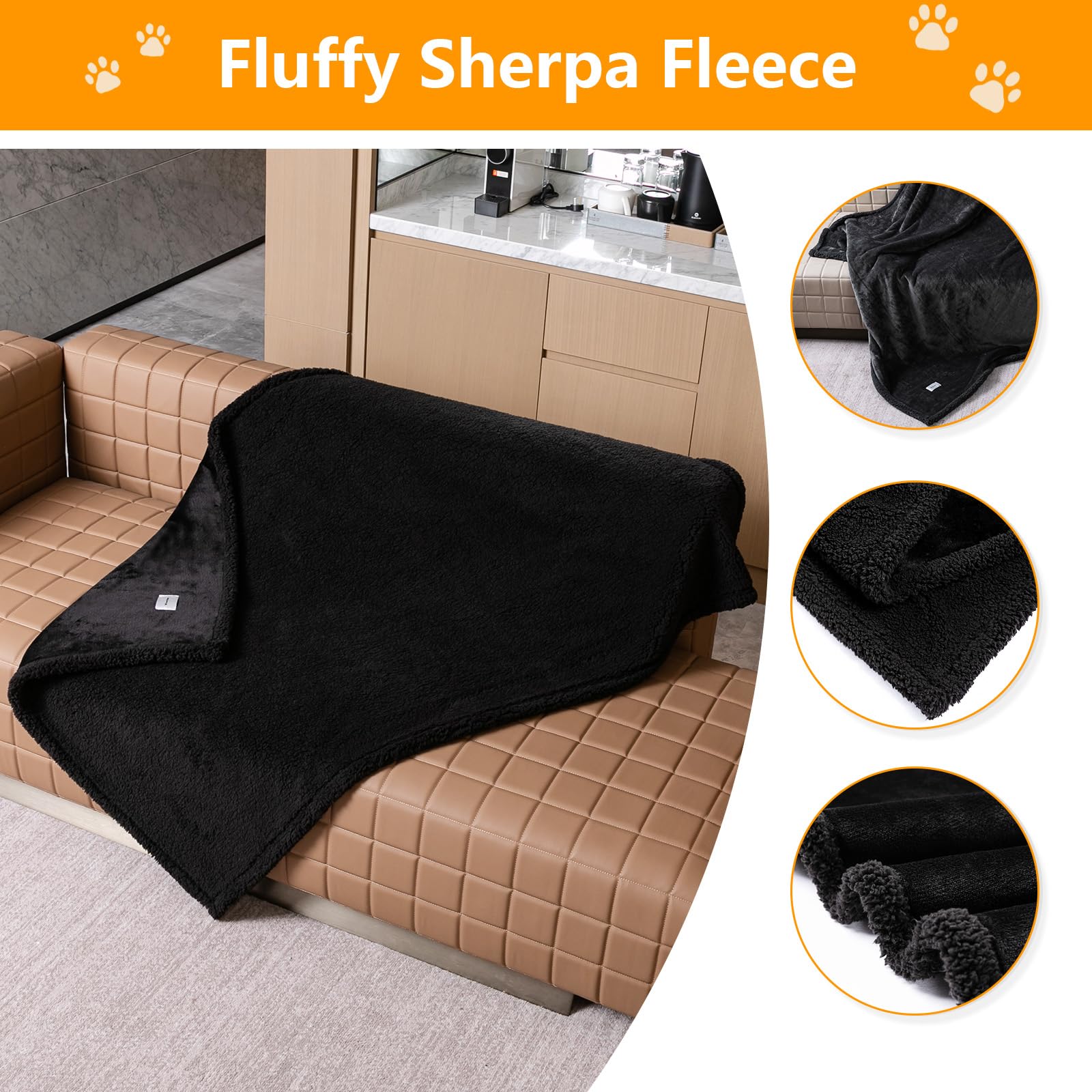 Maidewow Waterproof Dog Blanket Reversible Pet Bed Cover Black Puppy Blankets Leakproof Sofa Couch Washable Cover Cat Fluffy Fleece Pet Blanket for Warm-Black,L - Image 2