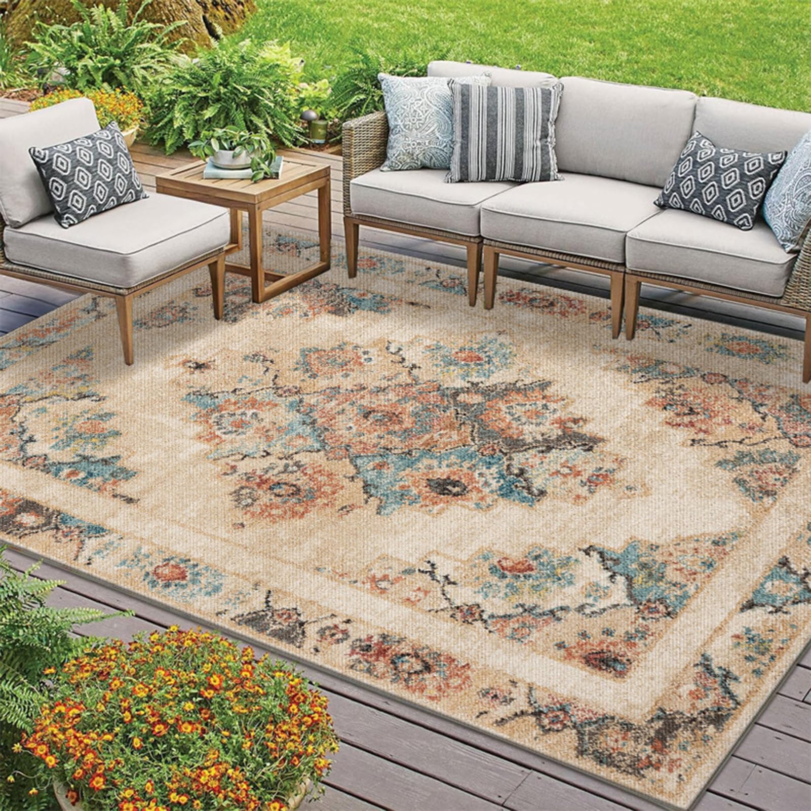 HGTRH Outdoor Rug Patio Rug, Outdoor Carpet for Patio Various Sizes, Crystal Velvet Fabric Outside Rug Not Hide Dust, Thickened Wear-Resistant And Washable Picnic Rug Mat, with No Skid Bottom