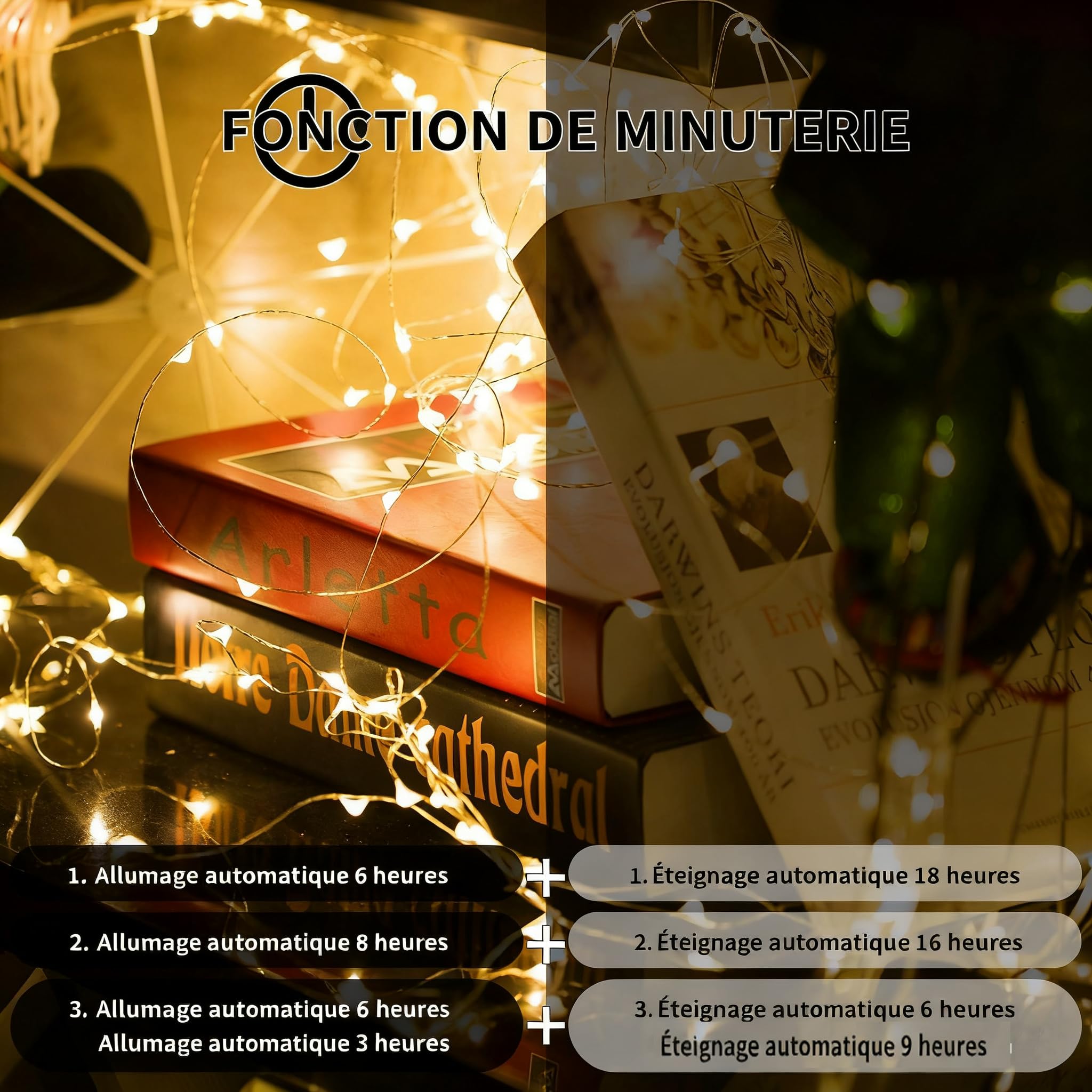 Gresonic Led-clusterlichtsnoer, werkt op stroom, decoratie voor binnen en buiten, tuin, kerstboom, bruiloft (warm wit continu licht, vloeiend, 300 leds