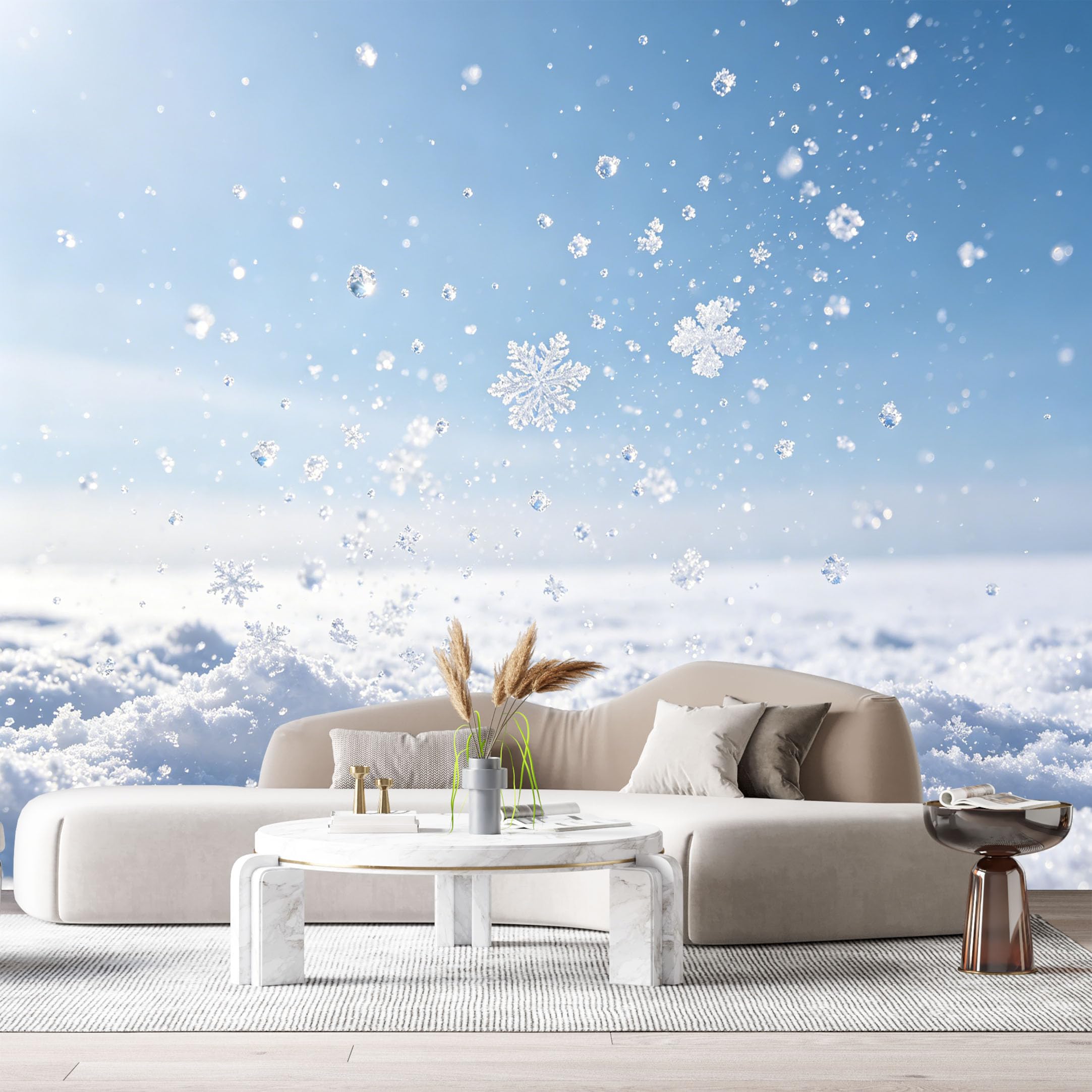 Custom Size Wall Murals Falling Snowflakes Landscape Winter Sky Ice Crystals SelfAdhesive Wall Fabric Removable Large Wallpaper for Photo Living Room