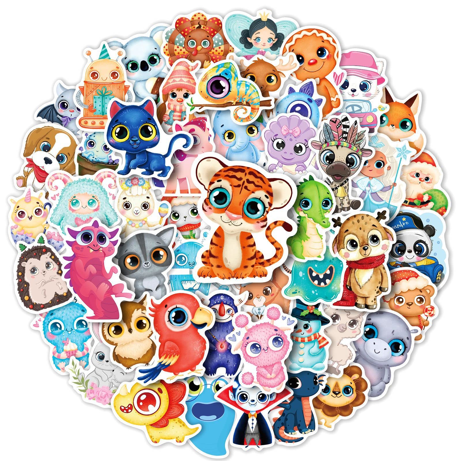 Mistree 50 Pack Pegatinas Infantiles, Pegatinas Pack Animales Con Ojos, Pegatinas Dibujos Animados Con Una Caja De Transferencia