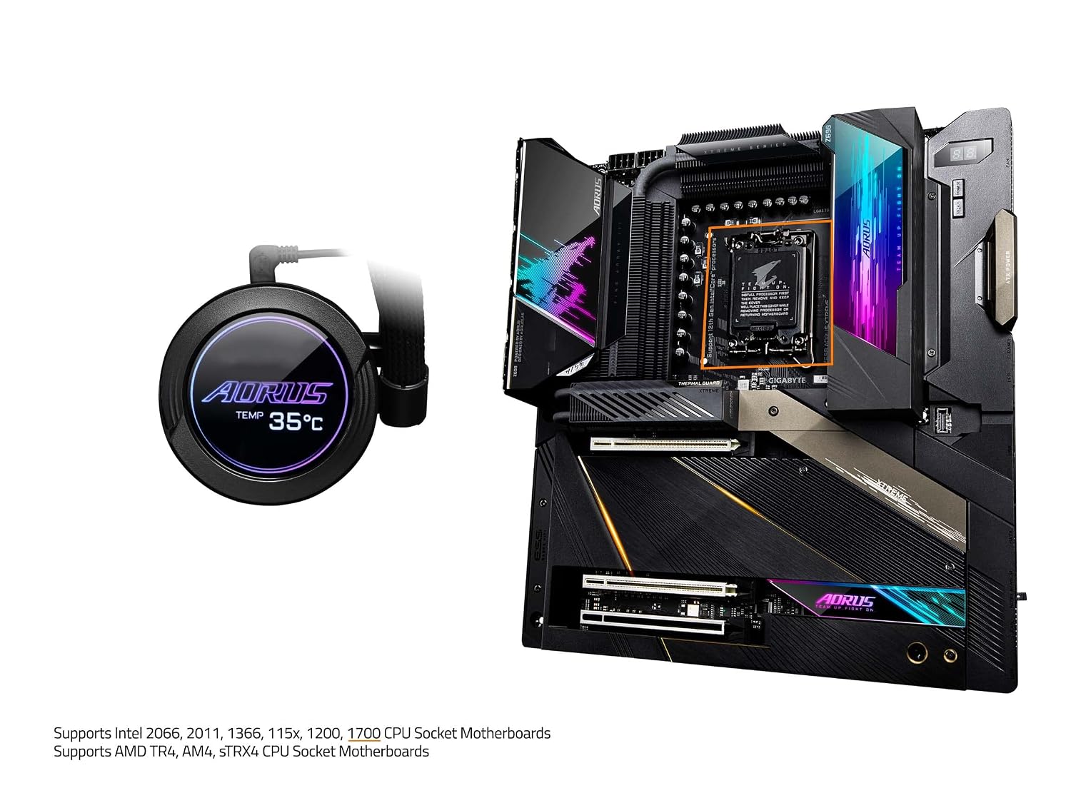 AORUS WATERFORCE 280 AIO Liquid CPU Cooler, 280mm Radiator with 2X 140mm Low Noise ARGB Fans, Rotatable ARGB Lighting Panel Design, Compatible with Intel LGA1700 (GP-AORUS WATERFORCE 280)