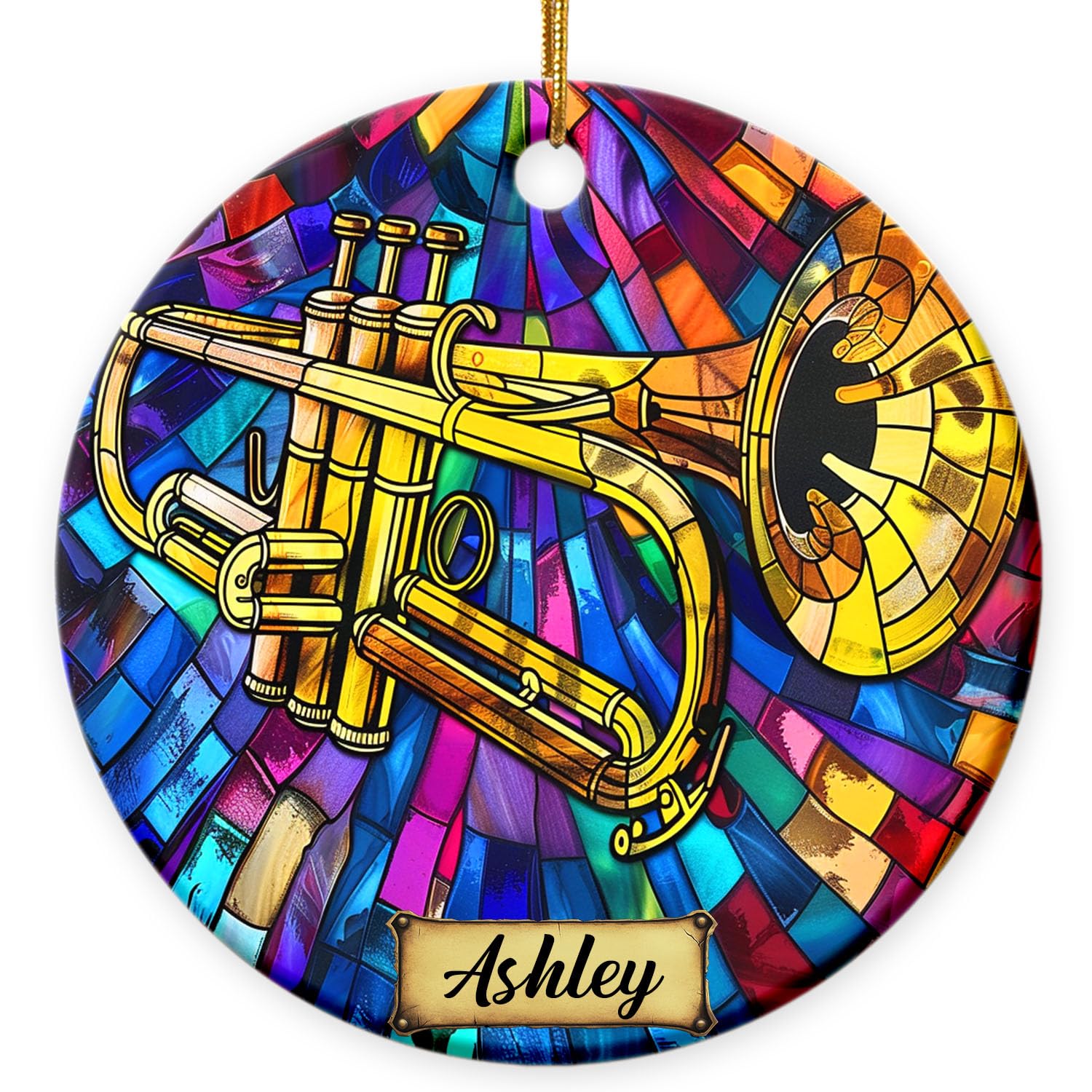 Personalized Trumpet Christmas Ornaments, Music Instrument Ceramic Christmas Ornaments, Custom Xmas Decoration for Trumpet Players, Music Stained