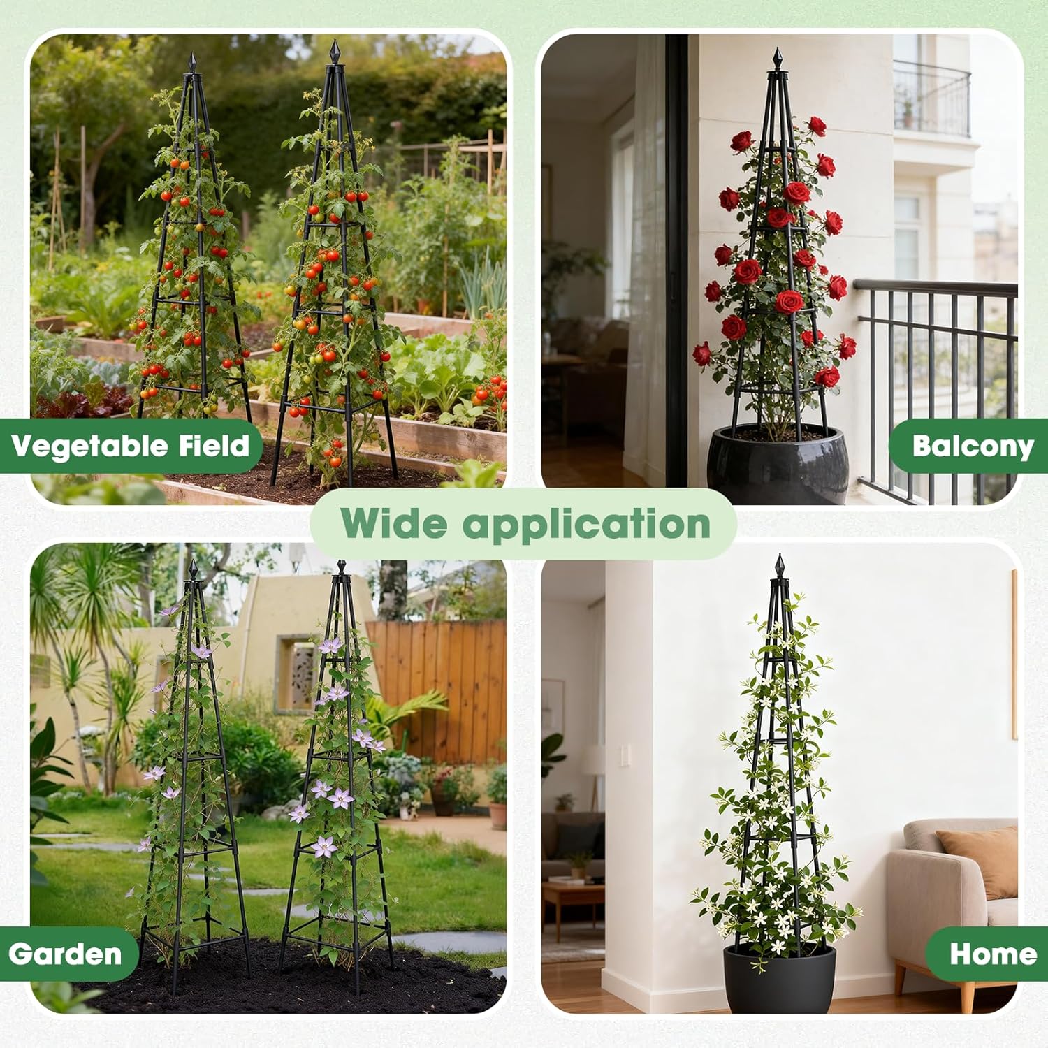Obelisk Trellis for Climbing Plants, 6 FT Garden Trellises with 16mm Thickened Plastic-Coated Metal Pipes, Trellis for Climbing Potted Plant Vine Flower Rose Vegetable Tomato Cucumber Outdoor Indoor