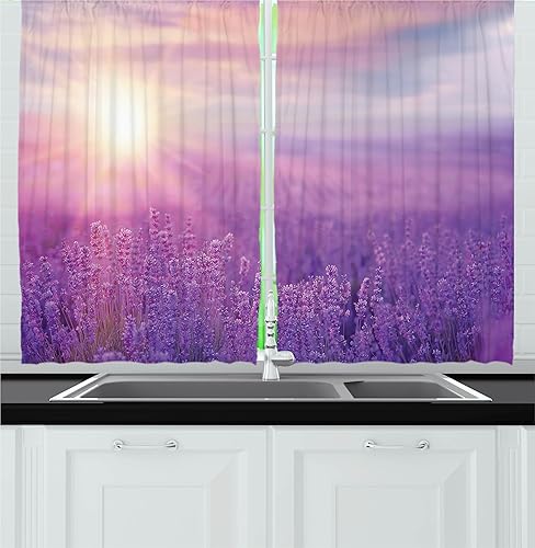 Miniatura 3 de Ambesonne Cortinas abstractas de cocina, gotas de agua de lluvia, burbujas, pureza líquida, círculos de cristal, juego de 2 paneles para decoración