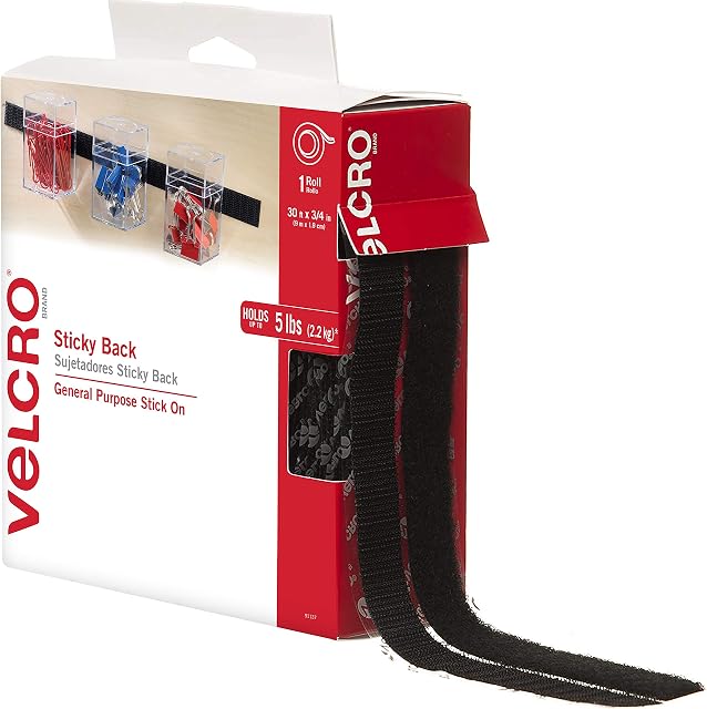 VELCRO Brand  30 ft Sticky Back Hook and Loop Fasteners  Peel and Stick Permanent Adhesive Tape Keeps Classrooms, Home, and Offices Organized  Cut-to-Length Roll | 3/4 in Wide | Black, (91137)
