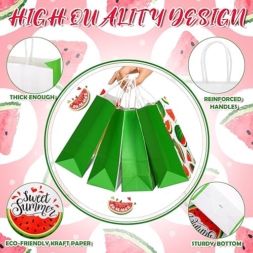 Miniatura 4 de Outus 24 piezas de bolsas de fiesta de sandía, bolsas de papel para golosinas de sandía, bolsas de regalo de fiesta, bolsas de dulces de sandía para