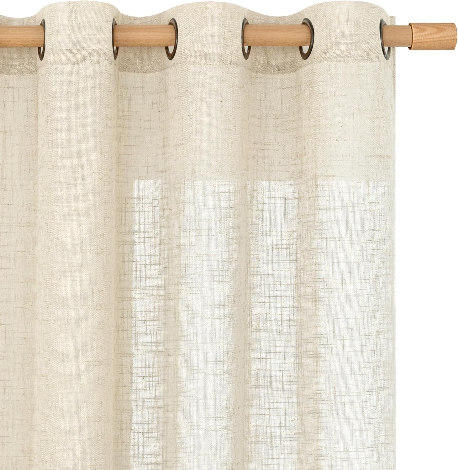 LAMIT Beige Linen Curtains 84 Inch Length 2 Panels for Living Room, Light Filtering Boho Window Treatments Semi Sheer Neutral Thick Drapes with Bronze Grommet for Bedroom/Farmhouse, 52 X 84 Inch 52"W x 84"L (Pack of 2) Beige