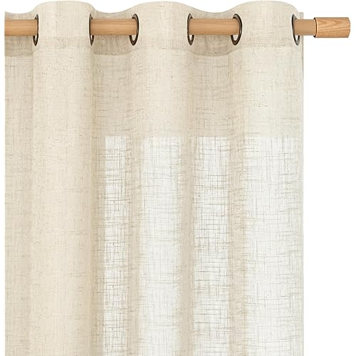 LAMIT Beige Linen Curtains 84 Inch Length 2 Panels for Living Room, Light Filtering Boho Window Treatments Semi Sheer Neutral Thick Drapes with Bronze Grommet for Bedroom/Farmhouse, 52 X 84 Inch