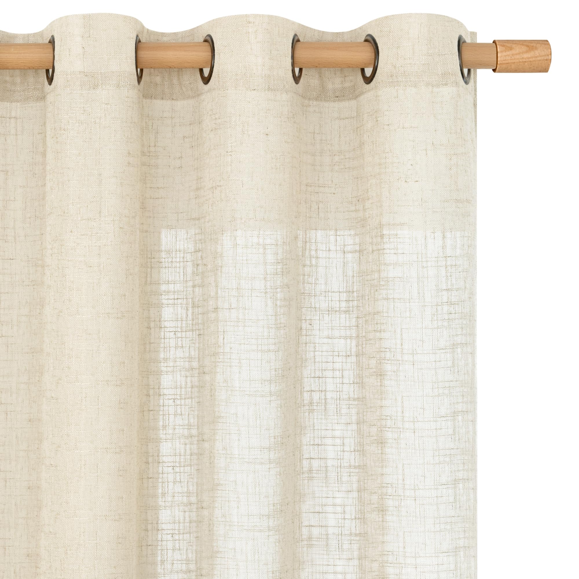 LAMIT Beige Linen Curtains 84 Inch Length 2 Panels for Living Room, Light Filtering Boho Window Treatments Semi Sheer Neutral Thick Drapes with Bronze Grommet for Bedroom/Farmhouse, 52 X 84 Inch