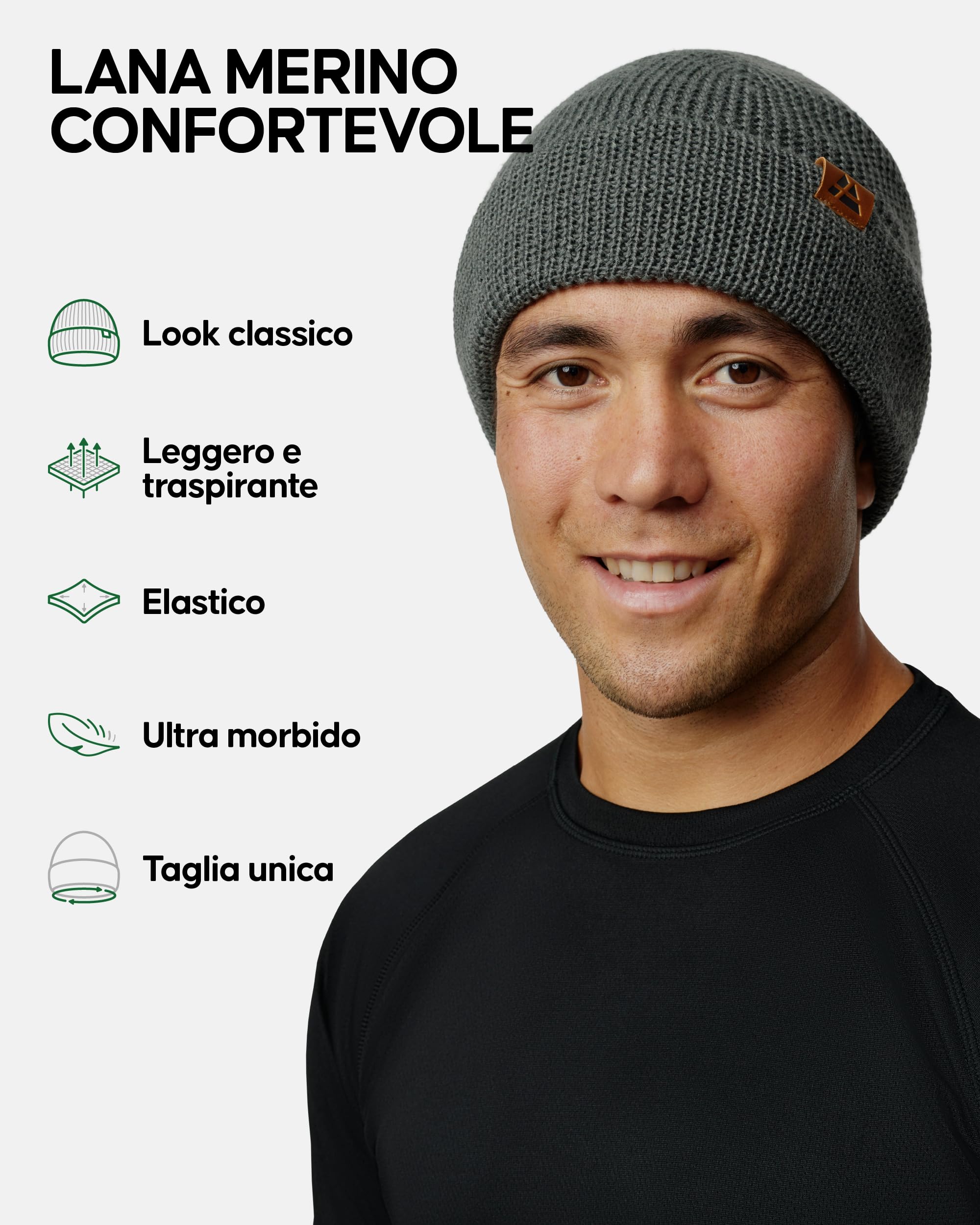 DANISH ENDURANCE Cappello Lana Merino, Berretto Beanie in Maglia Termica, da Uomo e Donna