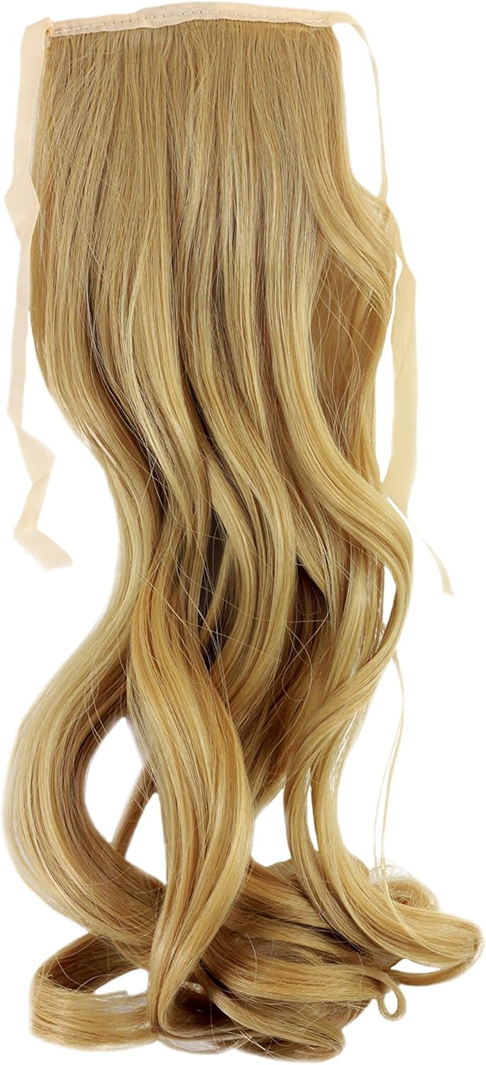 WIG ME UP - YZF-TC18-86 Hairpiece Pontail Pigtail extension slim light wavy comb and ribbon blond, Blond (86), 45cm