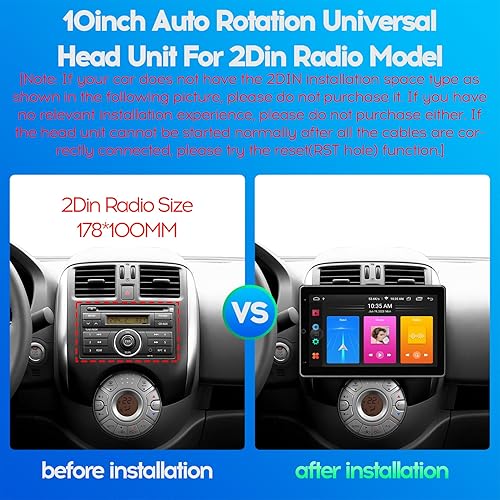 Miniatura 3 de 10 pulgadas 2+32 GB rotación automática IPS pantalla táctil completa Android coche radio audio vídeo reproductor estéreo para doble Din con CarPlay