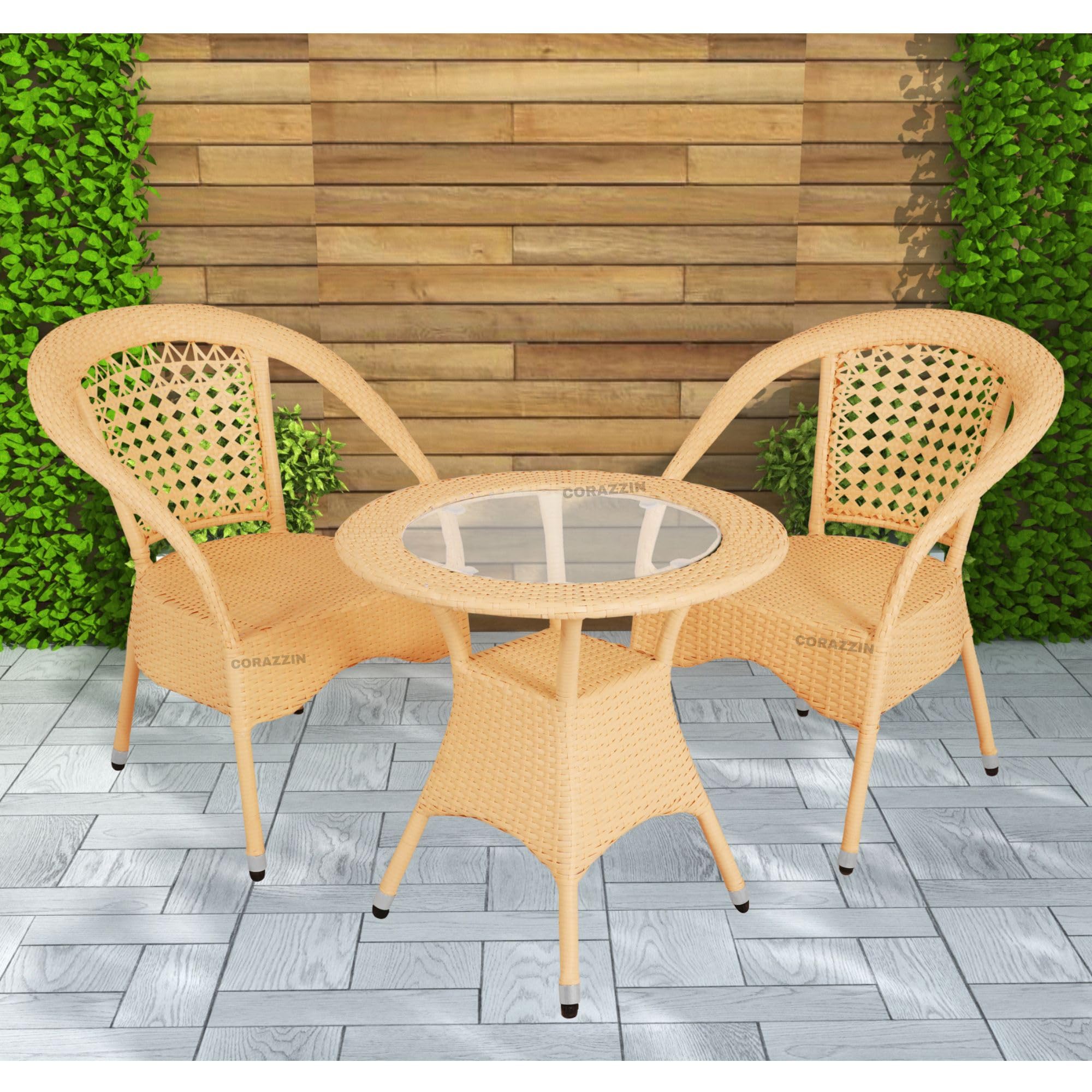 Rattan Wicker Round Patio Coffee Table with 2 Chairs Bistro Sets Outdoor Furniture Set for Garden Balcony Home Living Rooms (Cream)-image-46