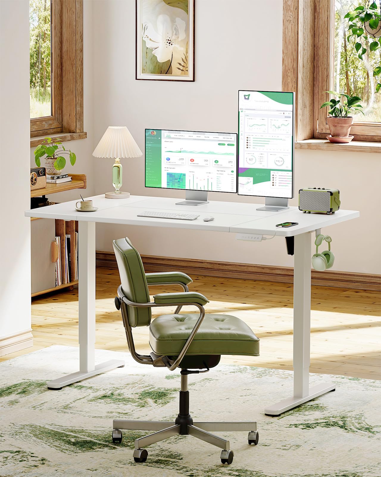 Marsail Electric Standing Desk With USB-A Charging Port, 160 X 80 Cm Height Adjustable Sit Stand Desk With 4 Custom Height Settings 80kg Max Load Stable Lifting Storage Hooks And Cable Management - View #3