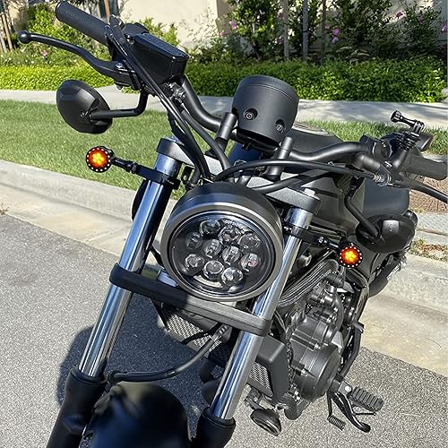Miniatura 2 de DREAMIZER Señales de giro negras para motocicleta, 15 LED, luces indicadoras delanteras y traseras, luz roja ámbar, compatible con Harley Cruiser